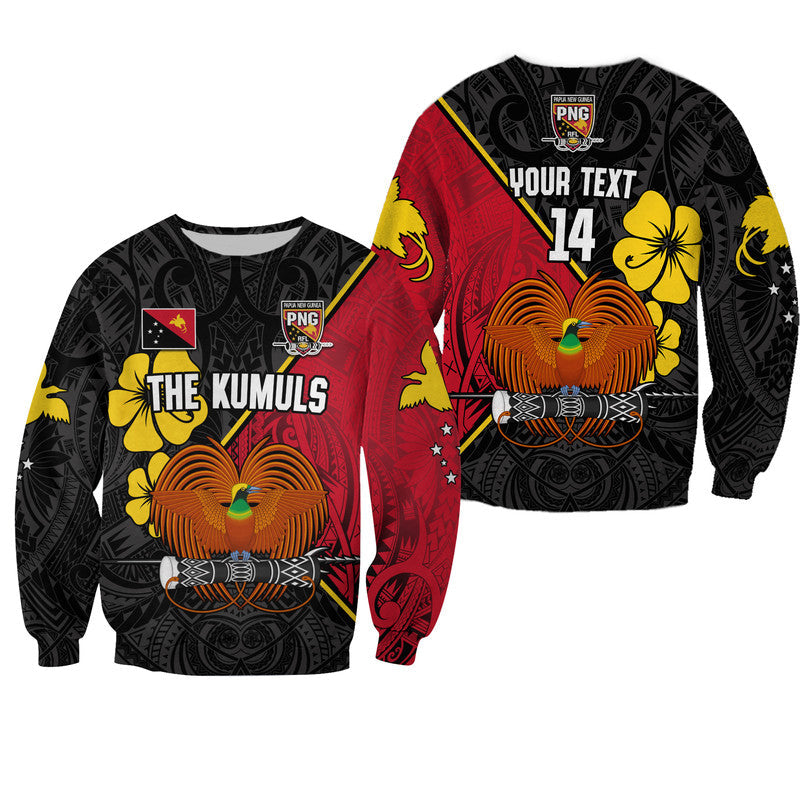 Custom Text and Number The Kumuls PNG Sweatshirt Papua New Guinea Polynesian Dynamic Style Black