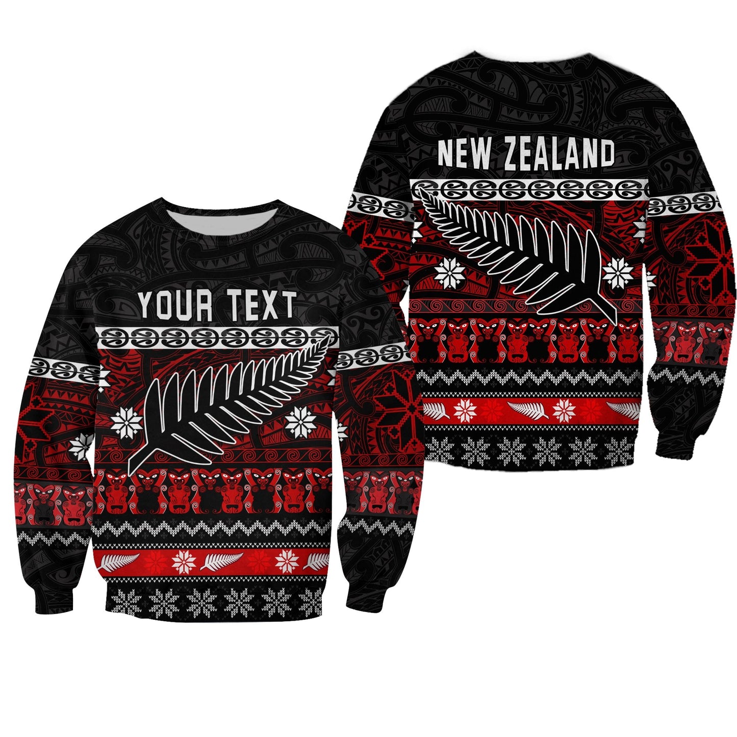Custom Personalised New Zealand Silver Fern Christmas Sweatshirt Maori Meri Kirihimete