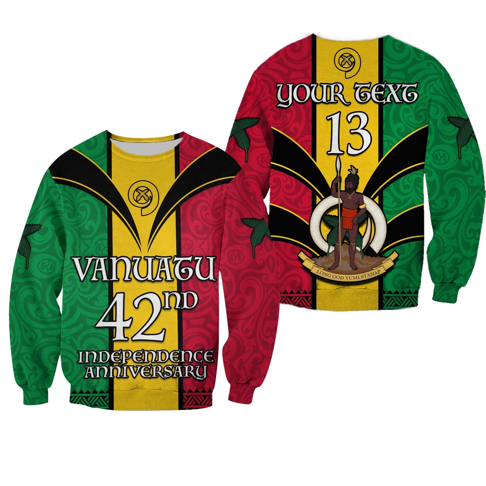 Custom Text and Number Vanuatu 1980 Sweatshirt Vanuatuan Independence Day
