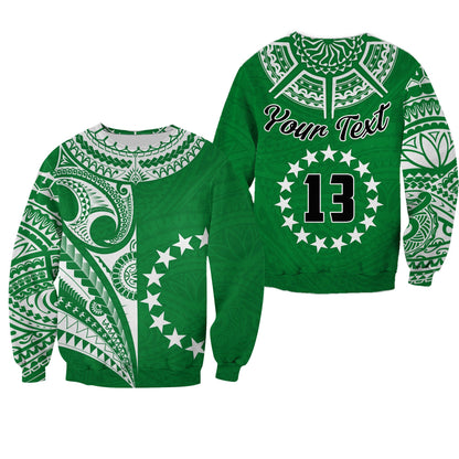 Custom Text and Number Cook Islands Tatau Sweatshirt Symbolize Passion Stars Version Green
