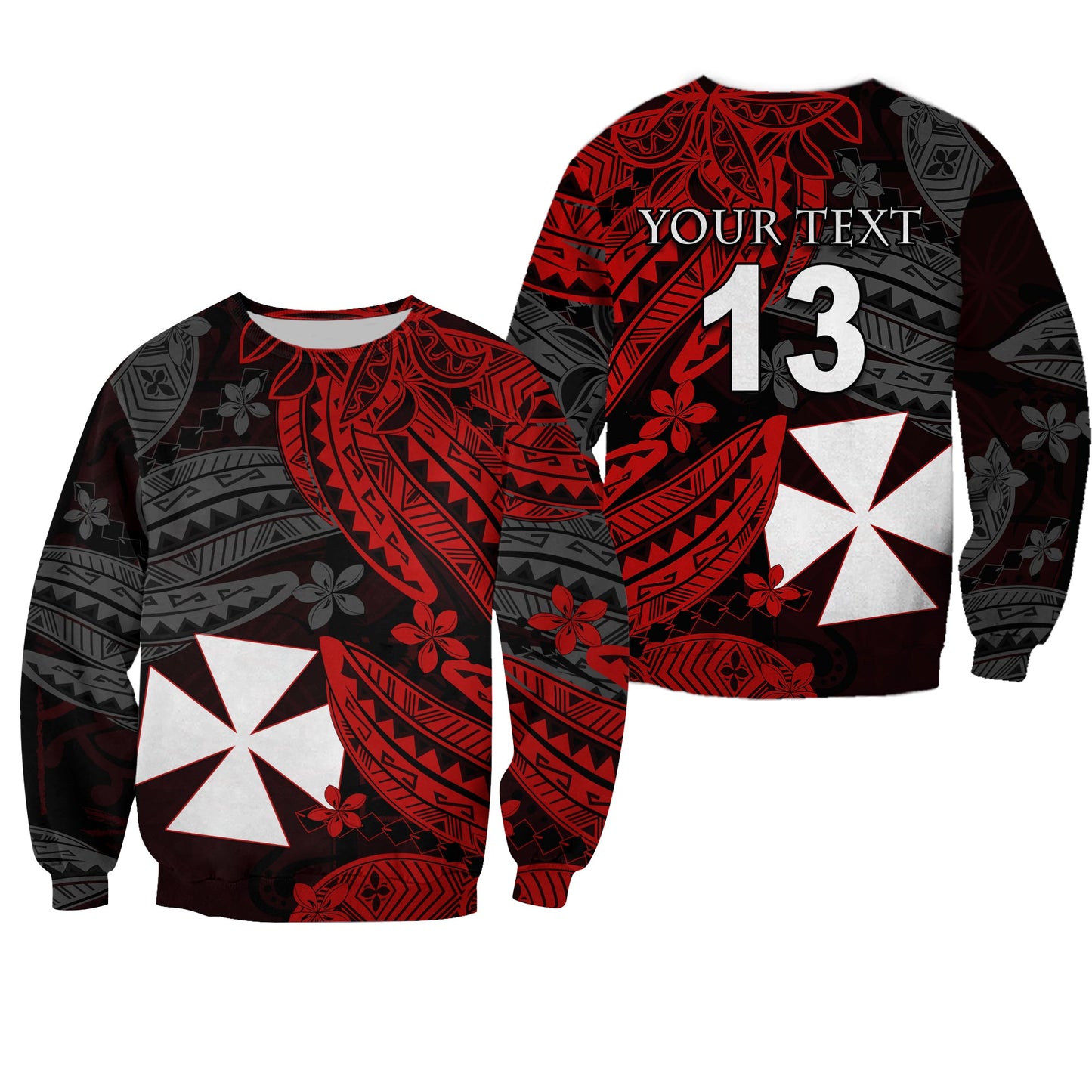 Custom Text and Number Wallis and Futuna Sweatshirt Enjoy Polynesian Flowers