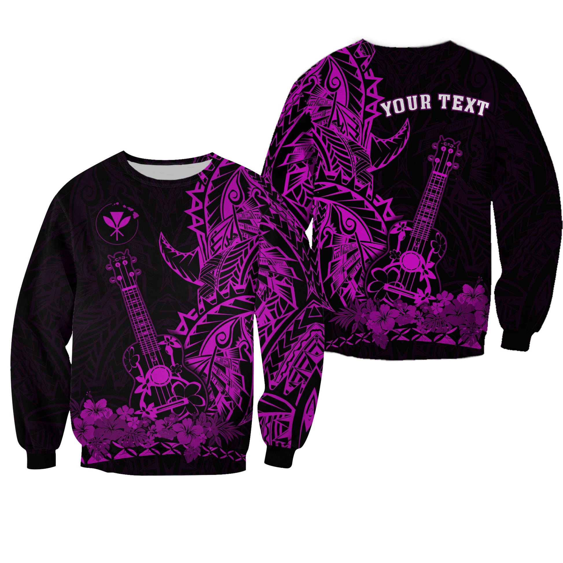 Custom Personalised Hawaii Polynesian Sweatshirt Ukulele Purple