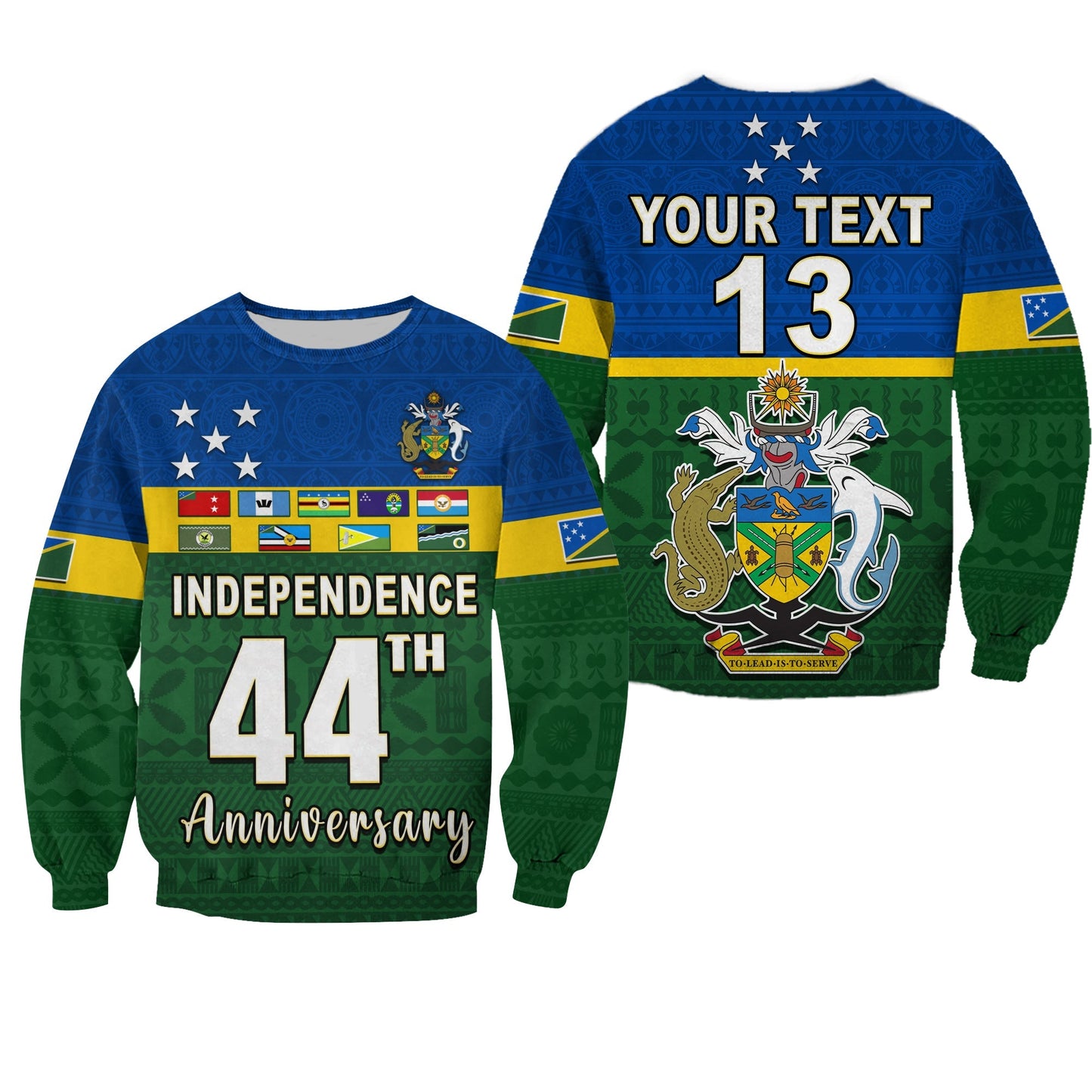 Custom Text and Number Solomon Islands National Day Sweatshirt Independence Day Tapa Pattern