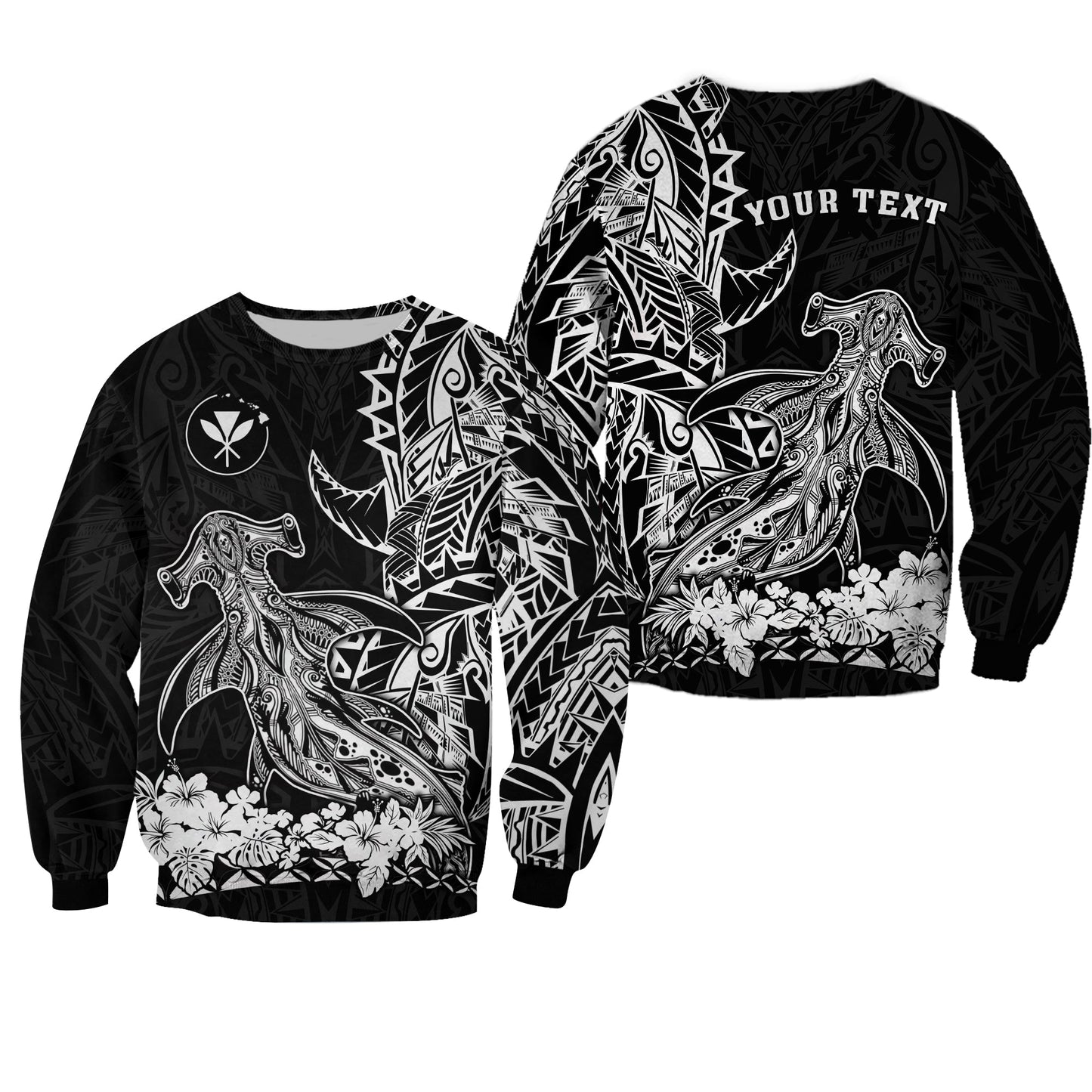 Custom Personalised Hawaii Polynesian Sweatshirt Wild Hammerhead Sharks