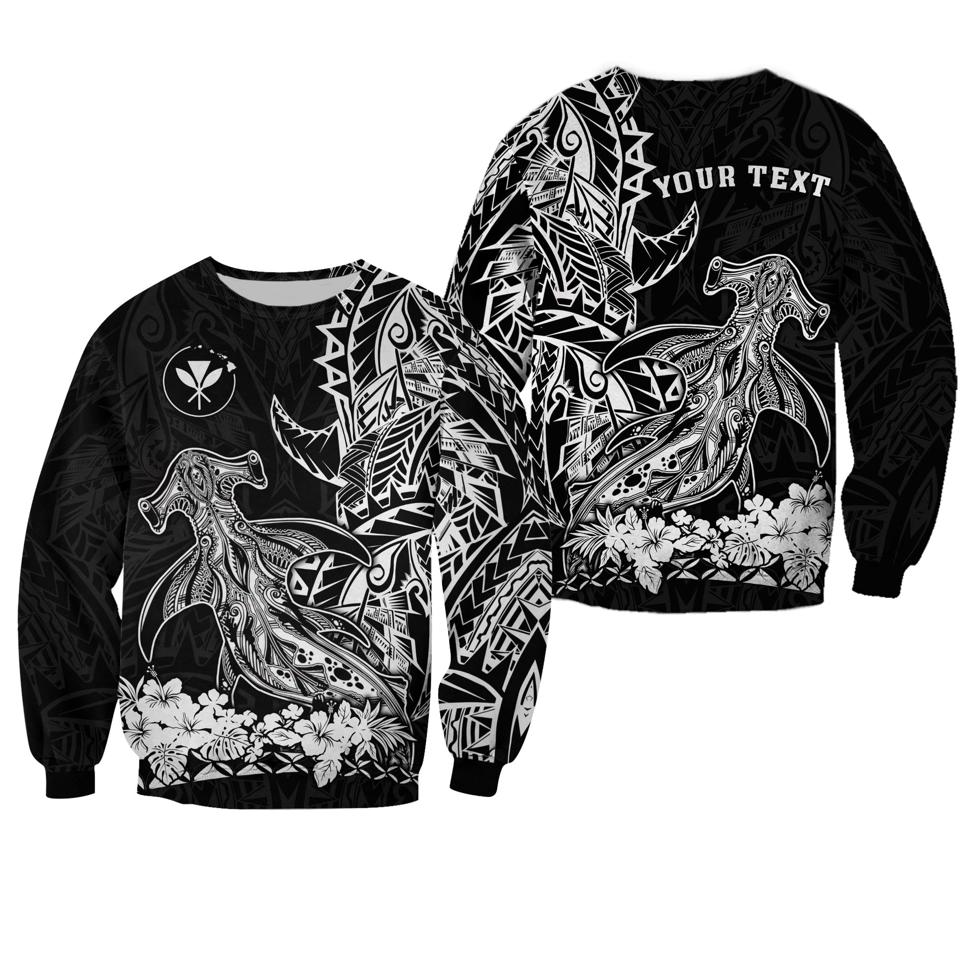 Custom Personalised Hawaii Polynesian Sweatshirt Wild Hammerhead Sharks