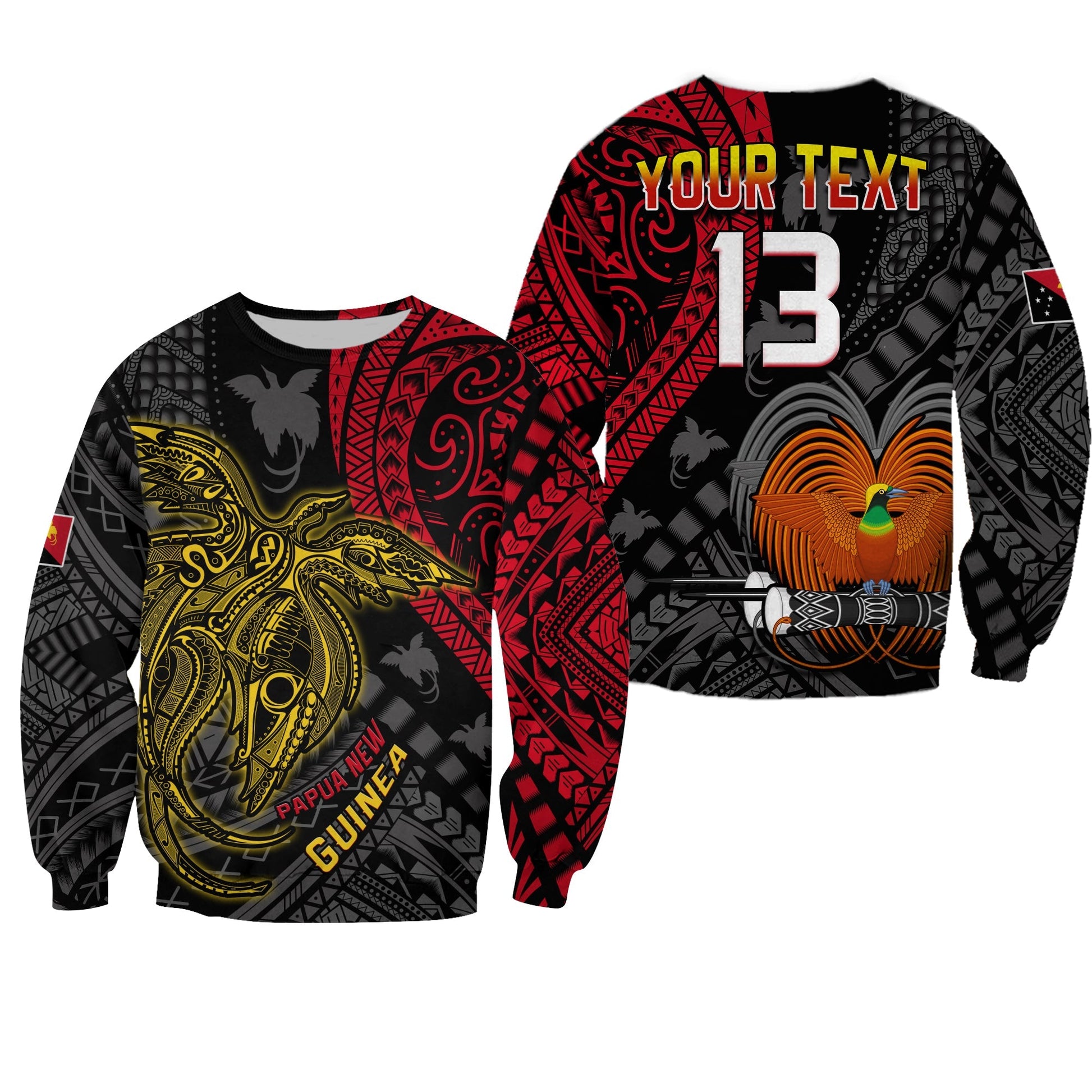 Custom Text and Number Papua New Guinea Sweatshirt Raggiana Birds Of Paradise Happy 47th Independence Day