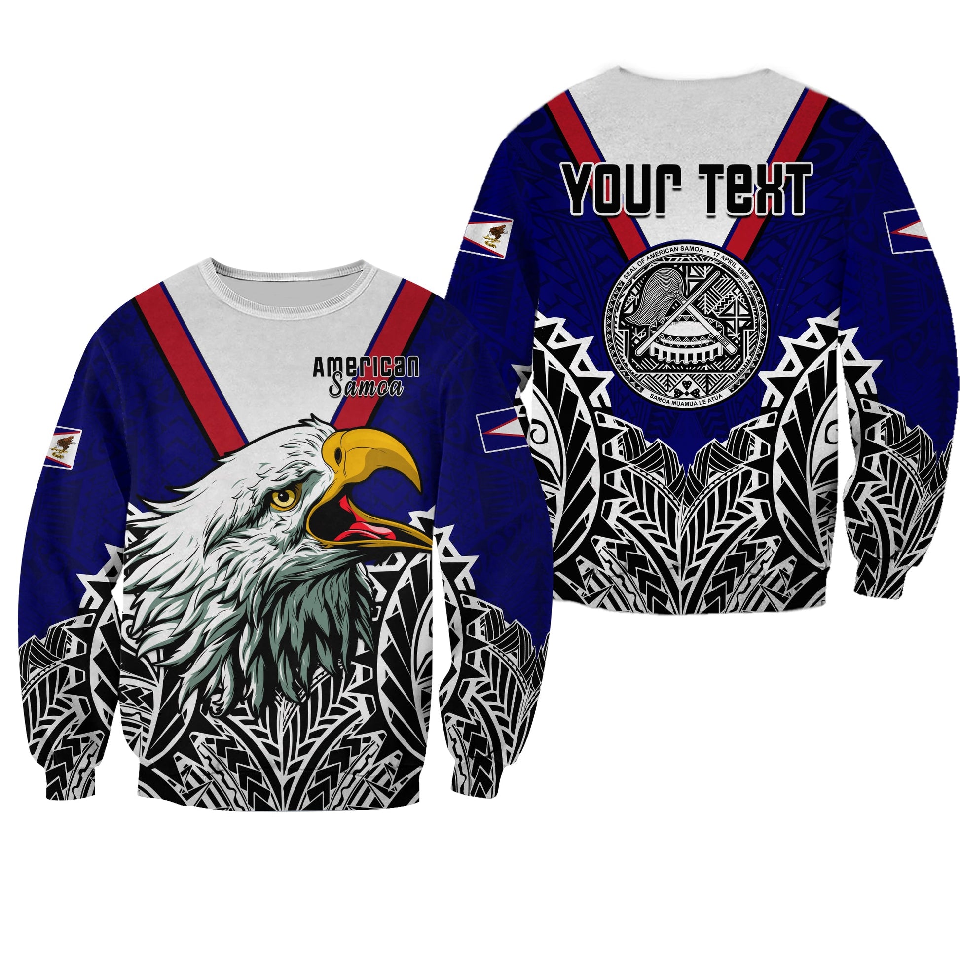 Custom Personalised American Samoa Sweatshirt Bald Eagle Mix Polynesian