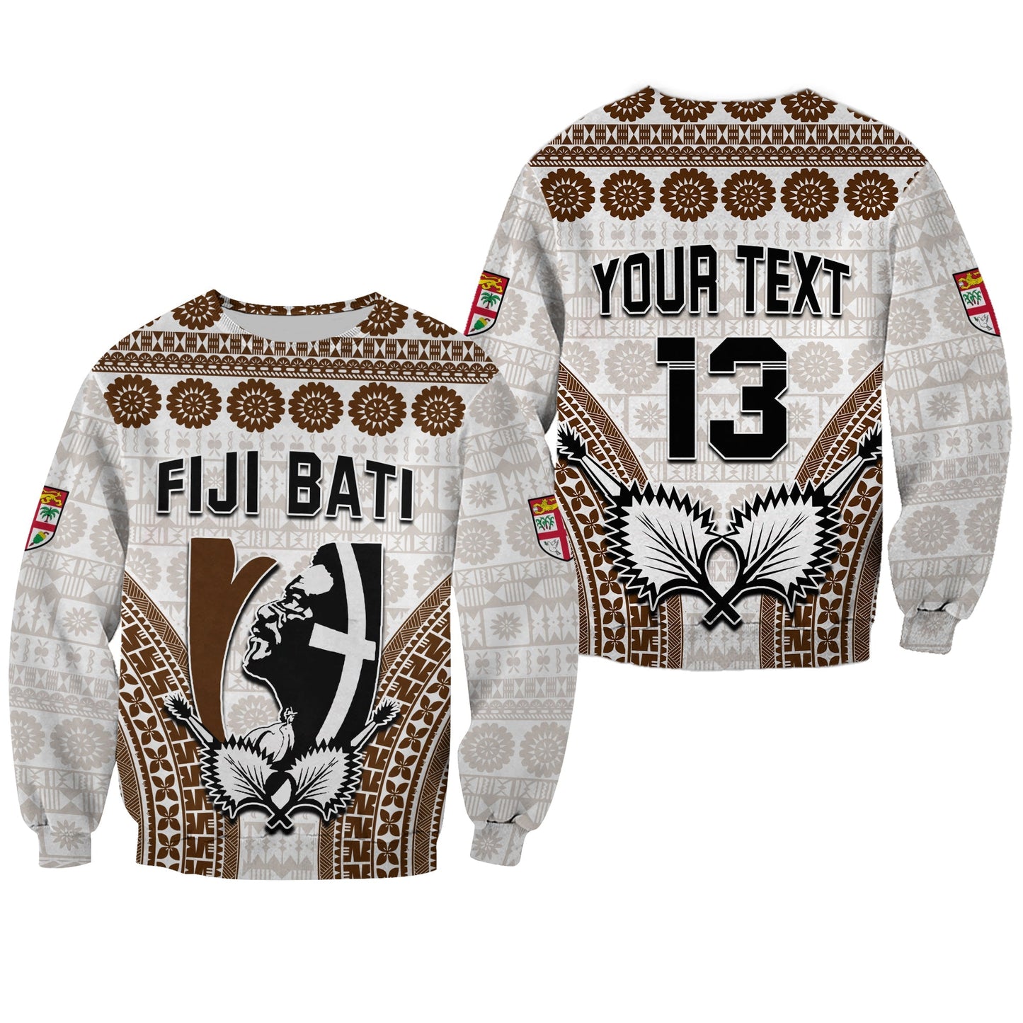 Custom Text and Number Fiji Rugby Bati Sweatshirt Proud Tapa Pattern