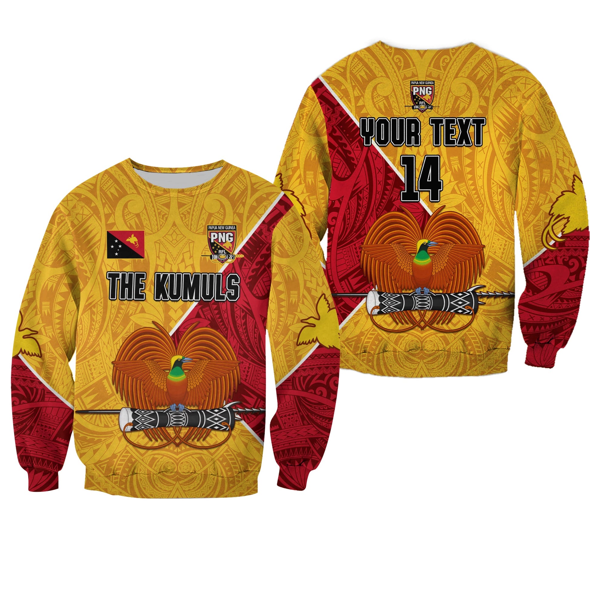 Custom Text and Number The Kumuls PNG Sweatshirt Papua New Guinea Polynesian Dynamic Style