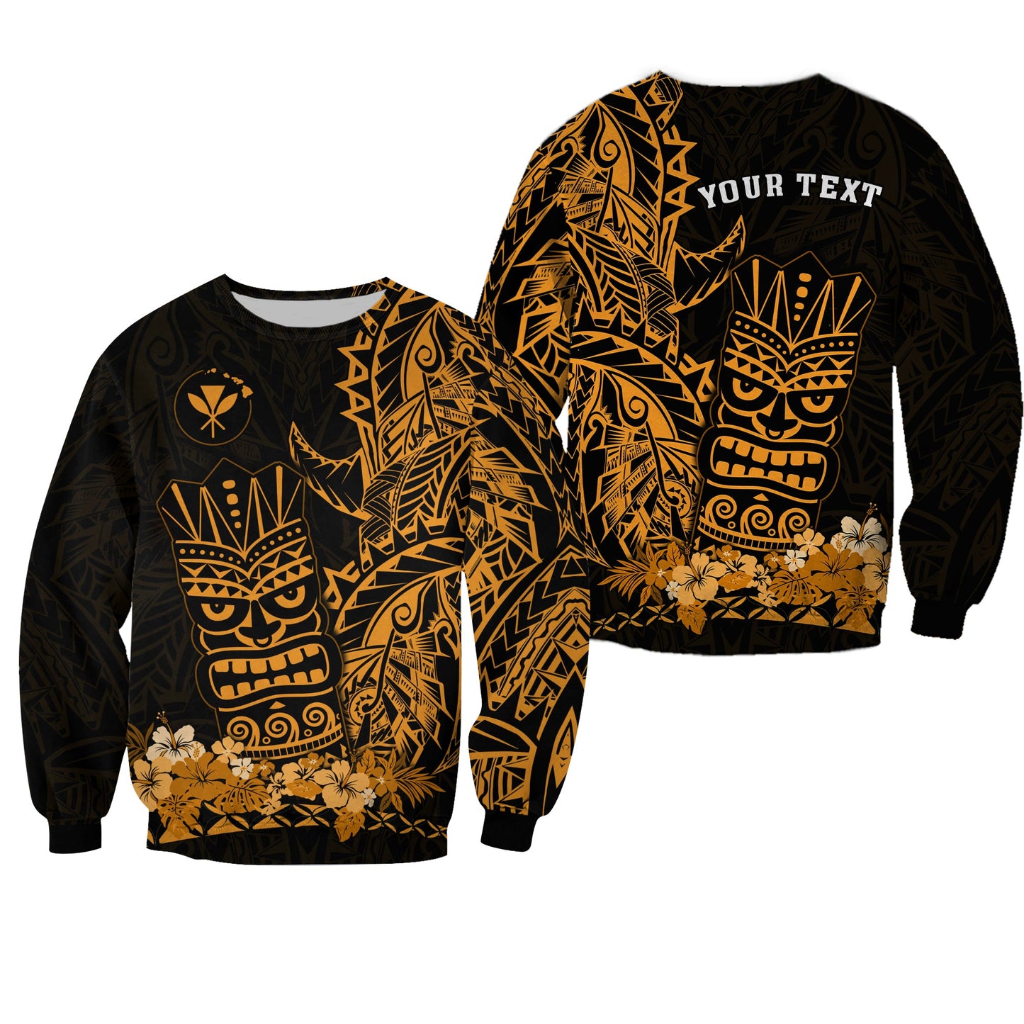 Custom Personalised Hawaii Polynesian Sweatshirt Gold Tiki Masks Hawaiian