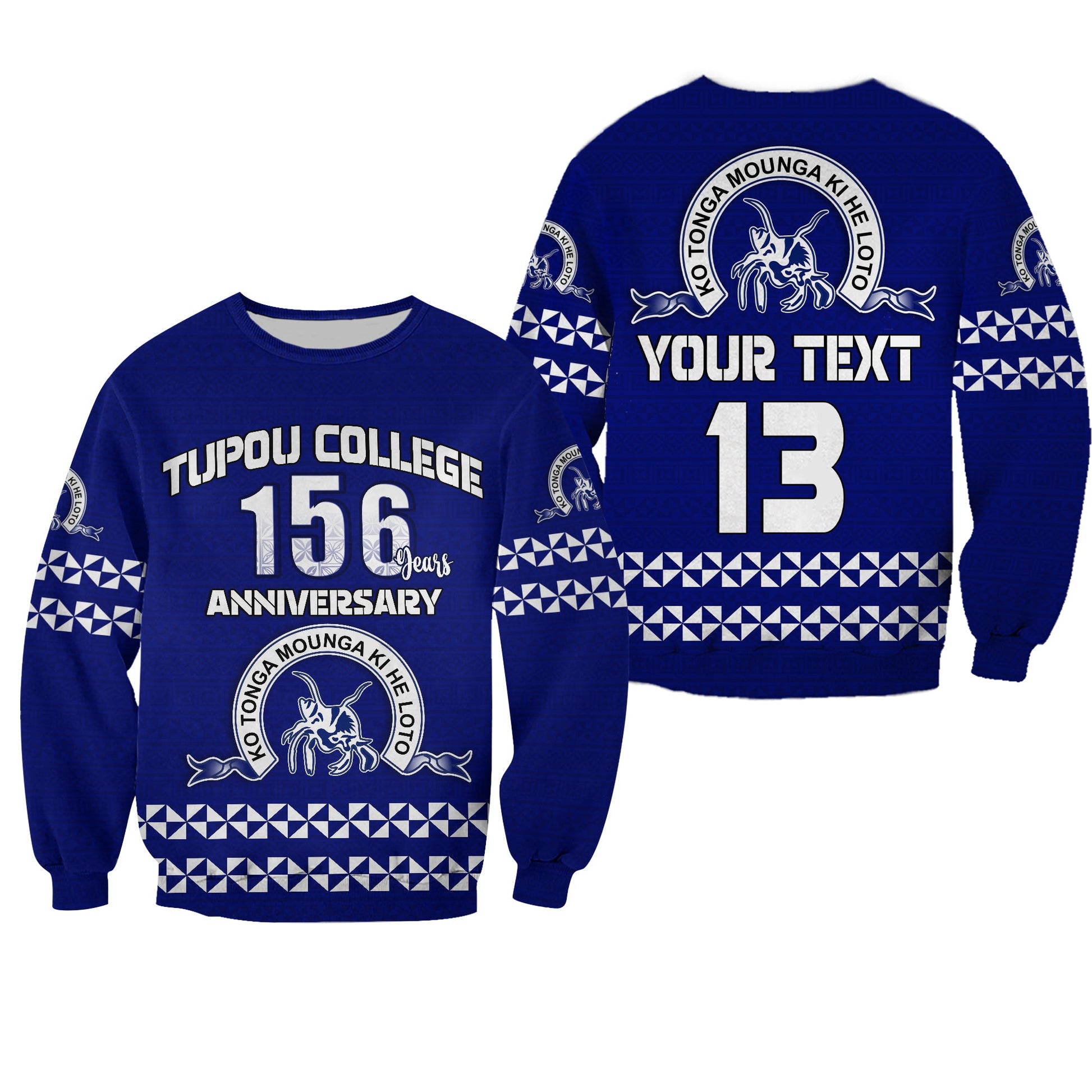 Custom Text and Number Tonga Tupou College Toloa Sweatshirt 156 Years Anniversary Tongan Ngatu