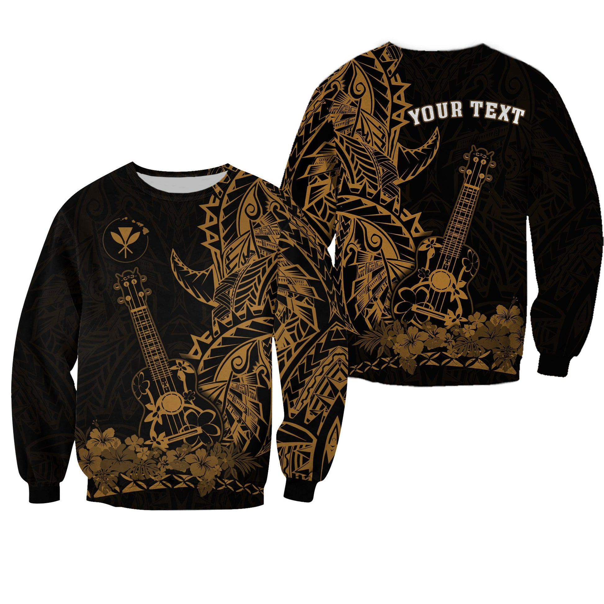 Custom Personalised Hawaii Polynesian Sweatshirt Ukulele Gold