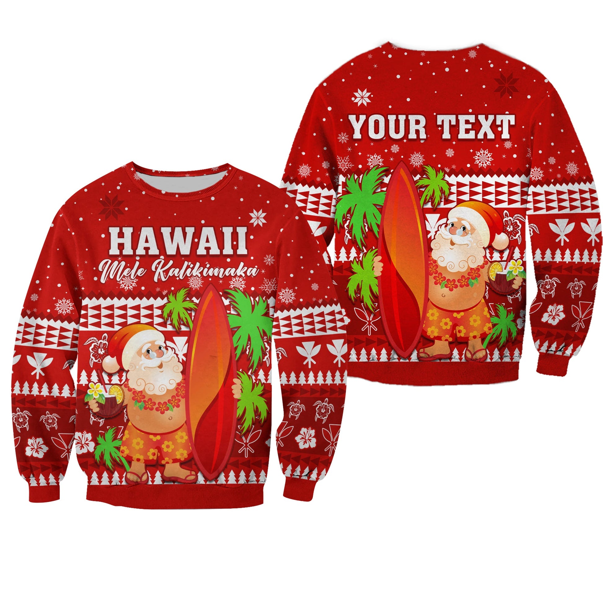 Custom Personalised Mele Kalikimaka Sweatshirt Santa Claus Hawaii Christmas