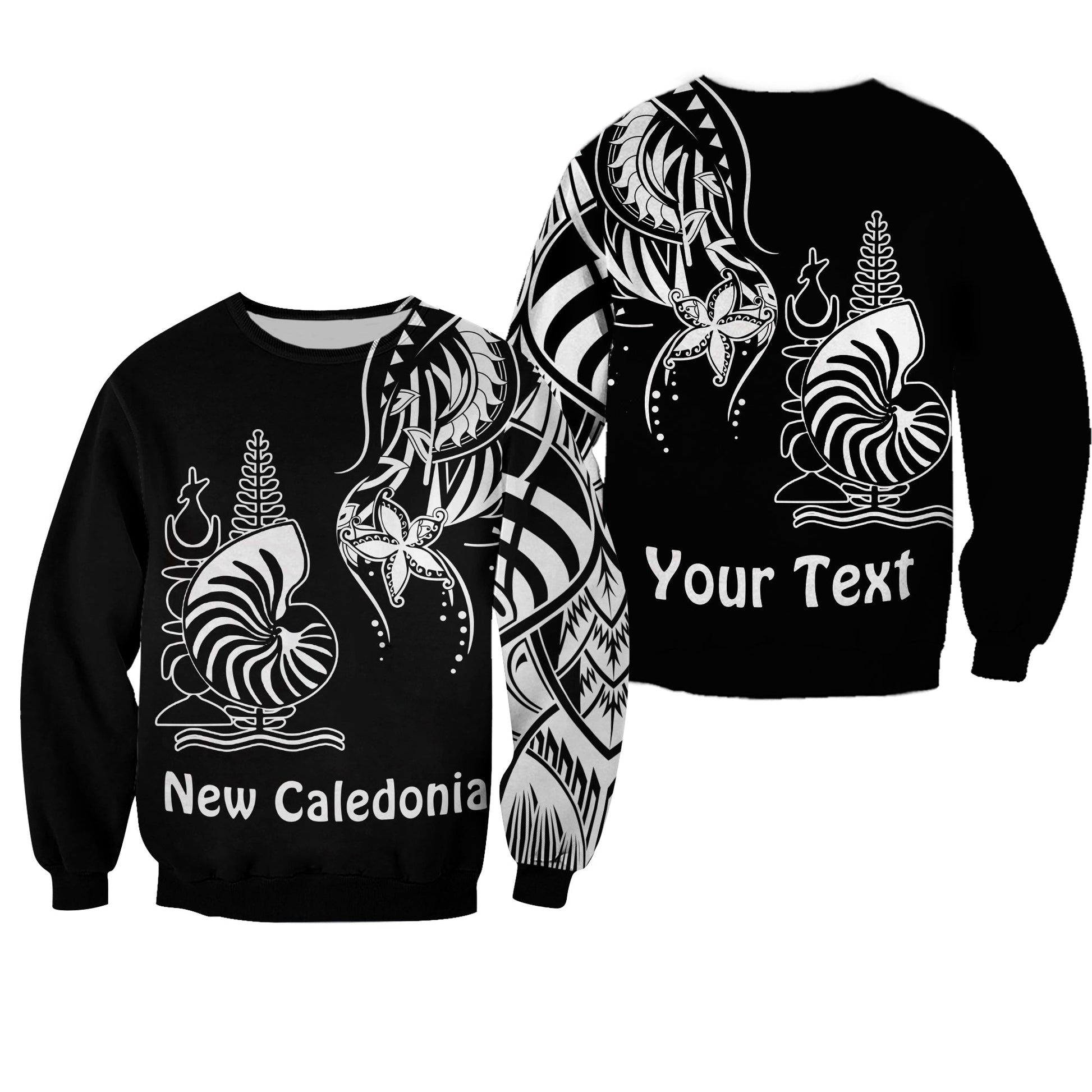 Custom Personalised New Caledonia Sweatshirt Emblem Nautilus Shell Version Black