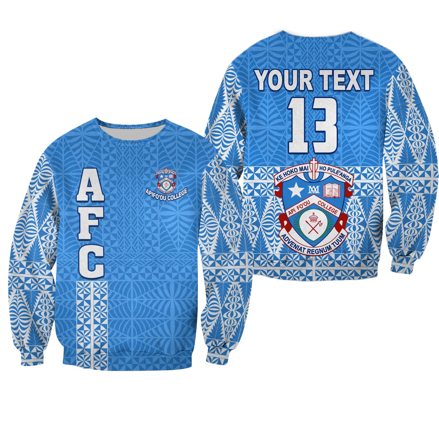 Custom Personalised Apifo'ou College Sweatshirt Tongan Pattern AFC Lovers