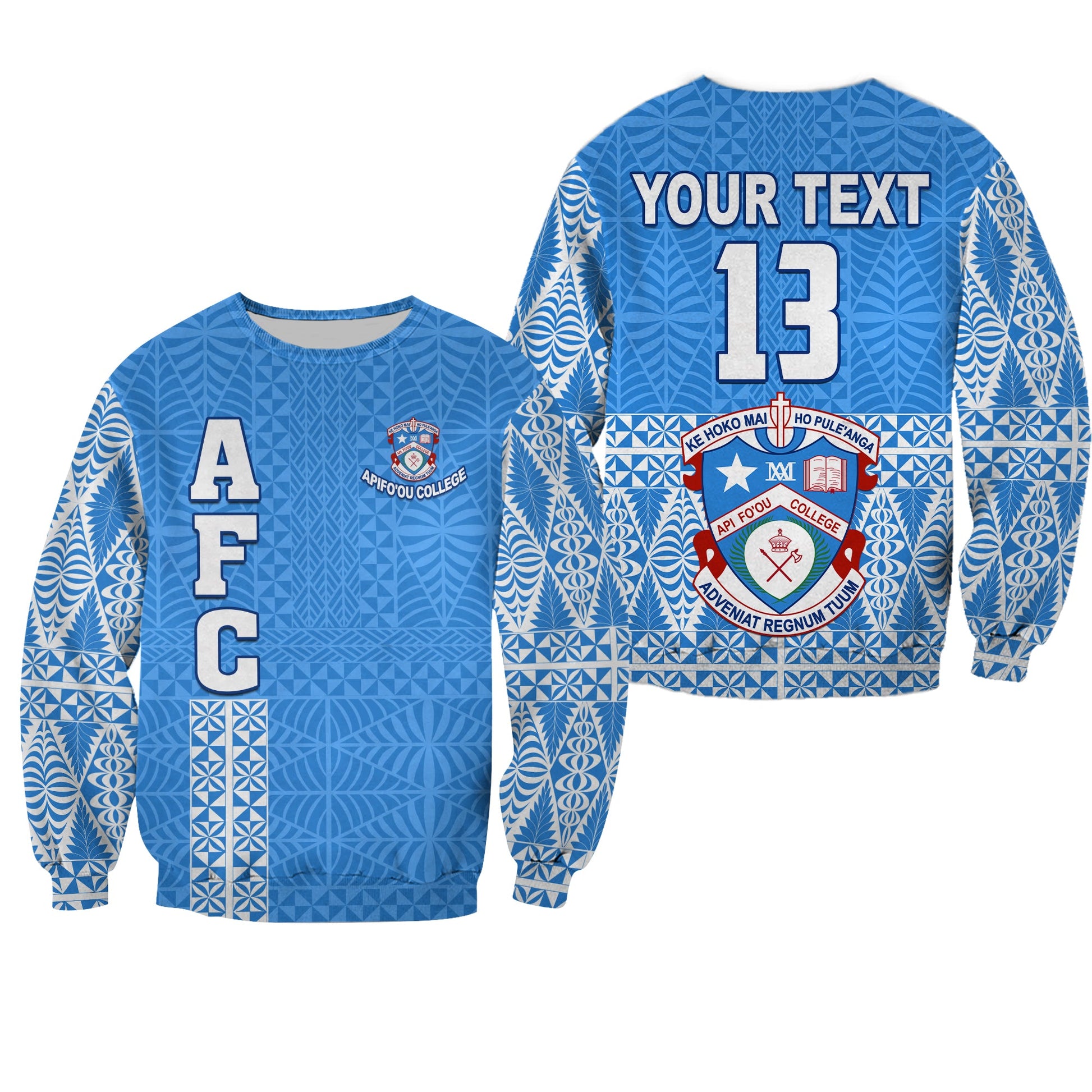 Custom Personalised Apifo'ou College Sweatshirt Tongan Pattern AFC Lovers