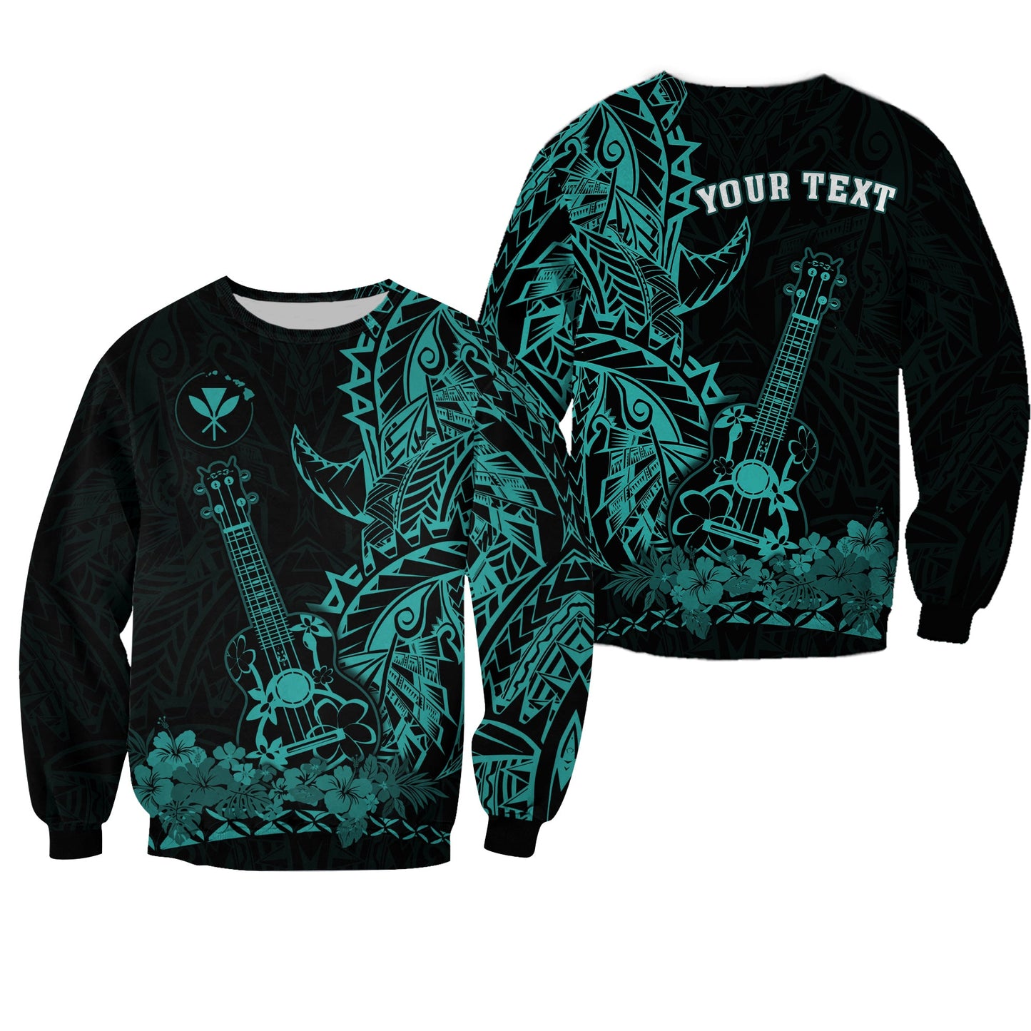 Custom Personalised Hawaii Polynesian Sweatshirt Ukulele Turquoise