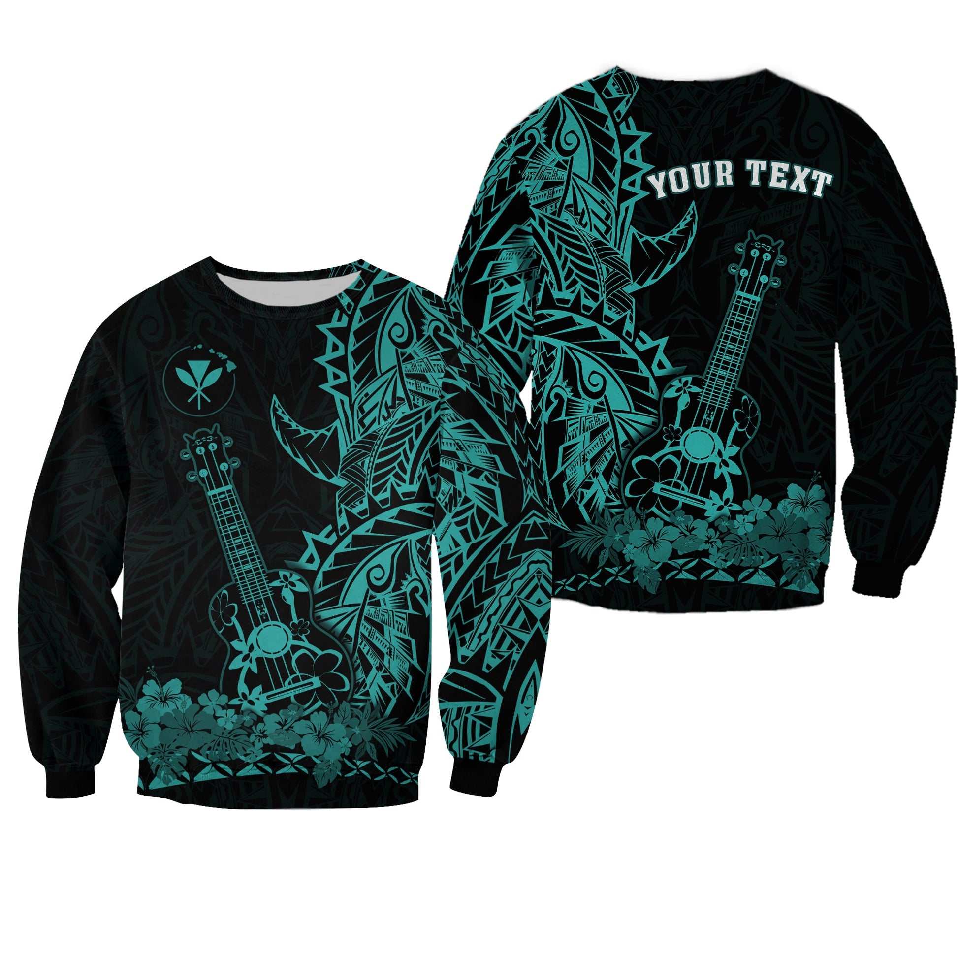 Custom Personalised Hawaii Polynesian Sweatshirt Ukulele Turquoise