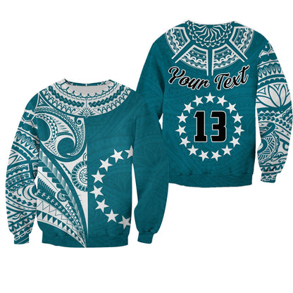 Custom Text and Number Cook Islands Tatau Sweatshirt Symbolize Passion Stars Version Blue