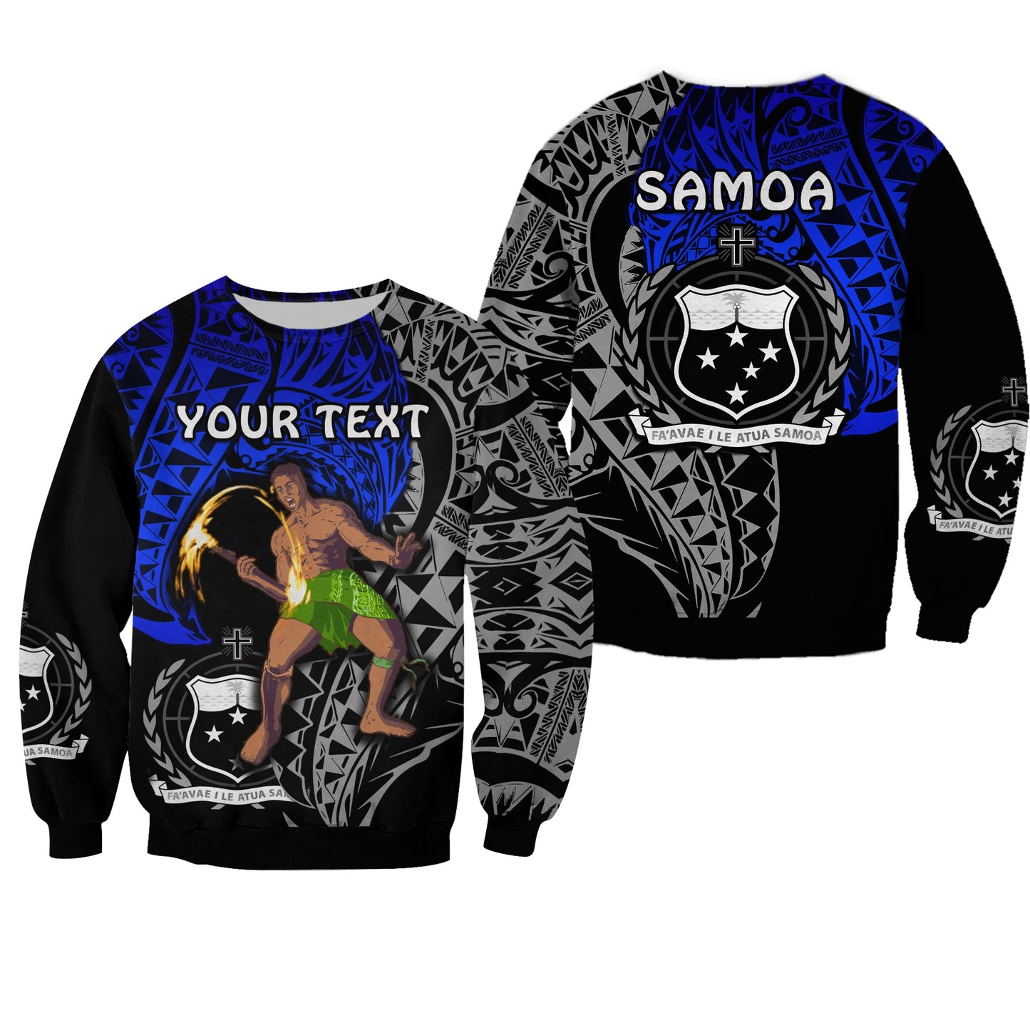 Custom Personalised Siva Samoa Sweatshirt Samoan Dance Mix Blue Polynesian