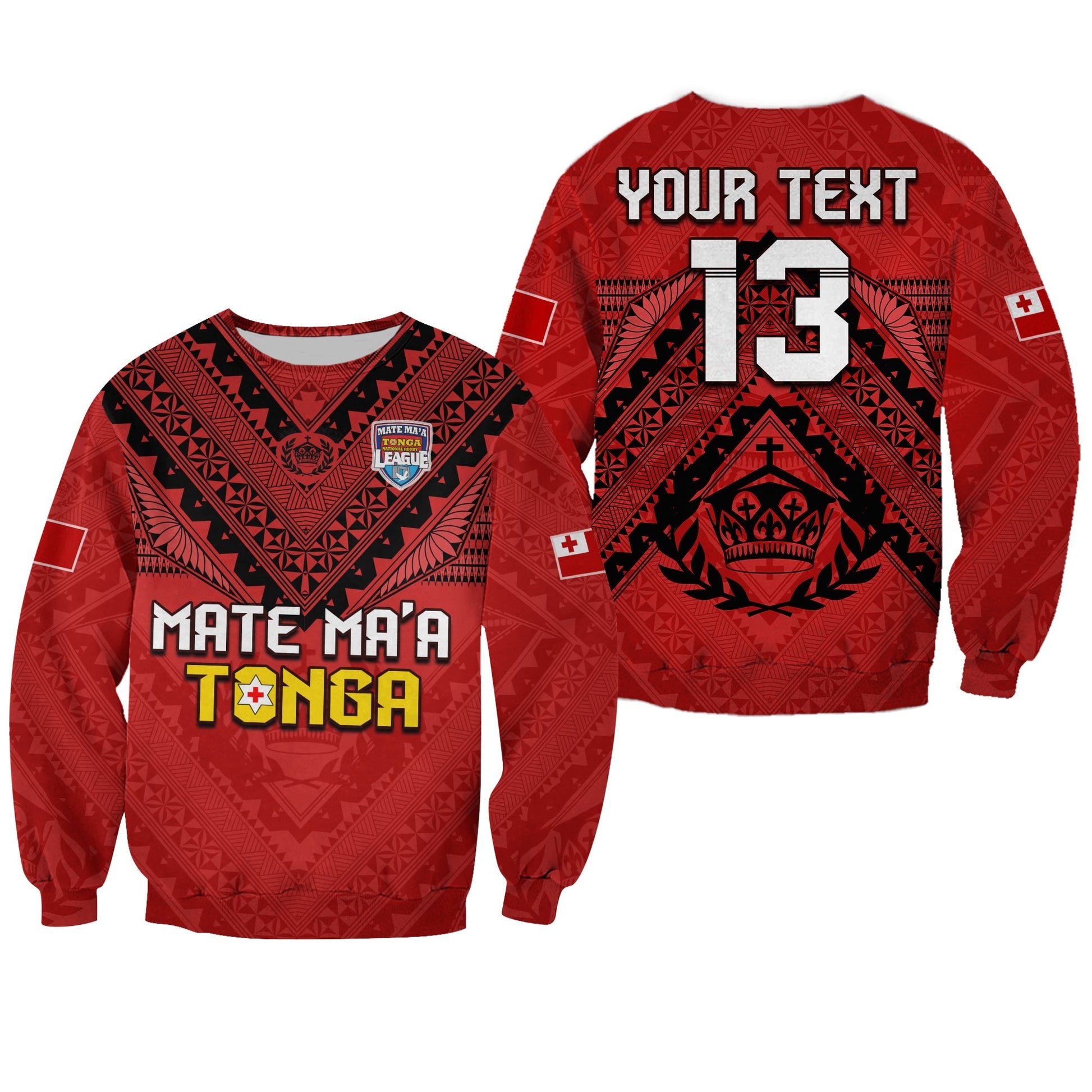 Custom Text and Number Tonga Rugby MMT Sweatshirt Ngatu Mate Maa Tonga Simple