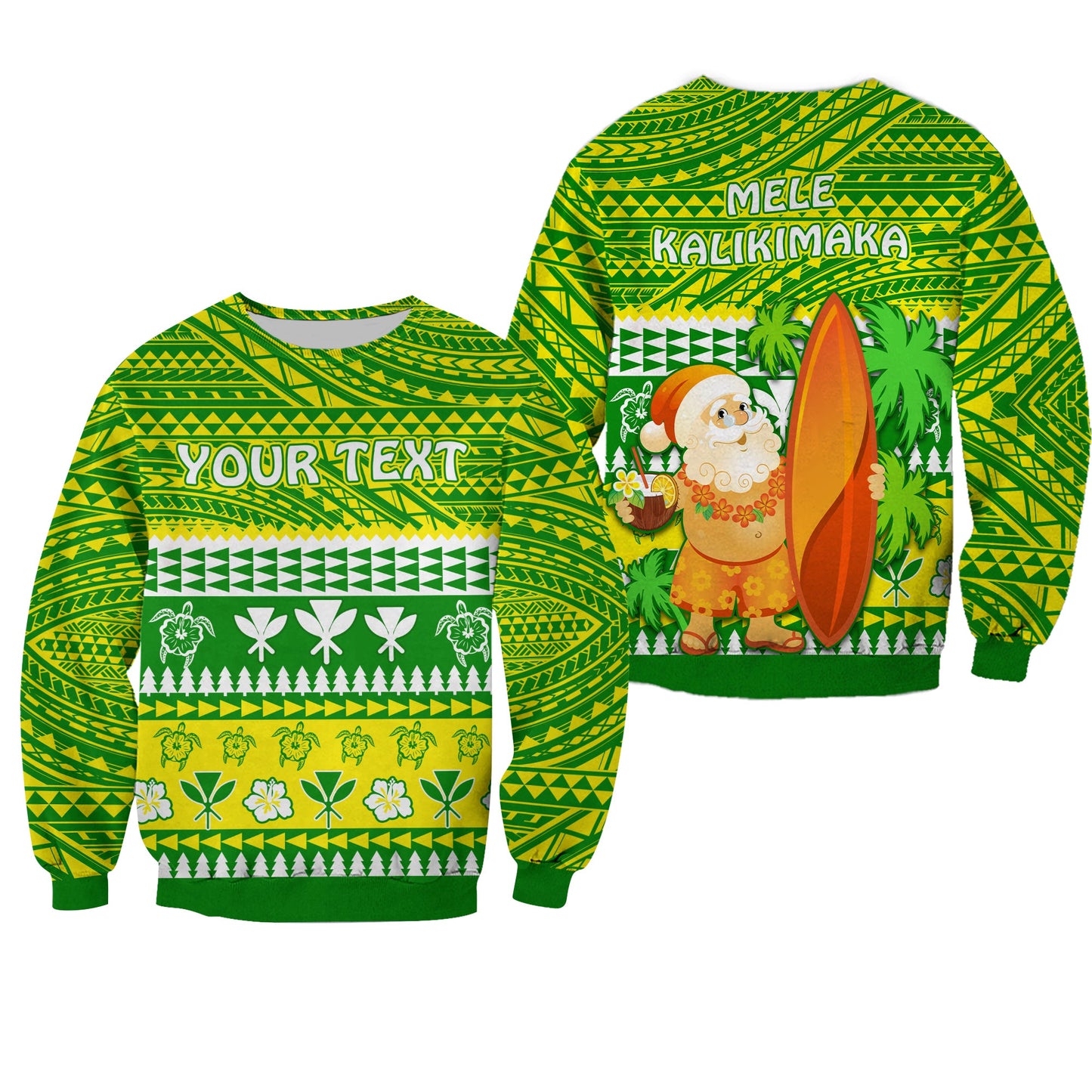 Custom Personalised Hawaii Christmas Sweatshirt Polynesian Mele Kalikimaka Santa Claus
