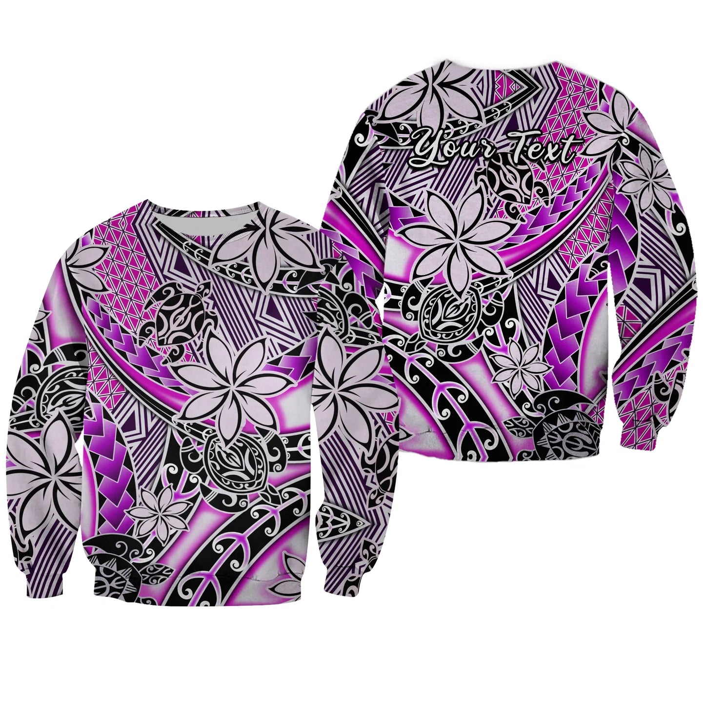 Custom Personalised Hawaii Sweatshirt Tribal Plumeria With Polynesian Turtle Ver.02