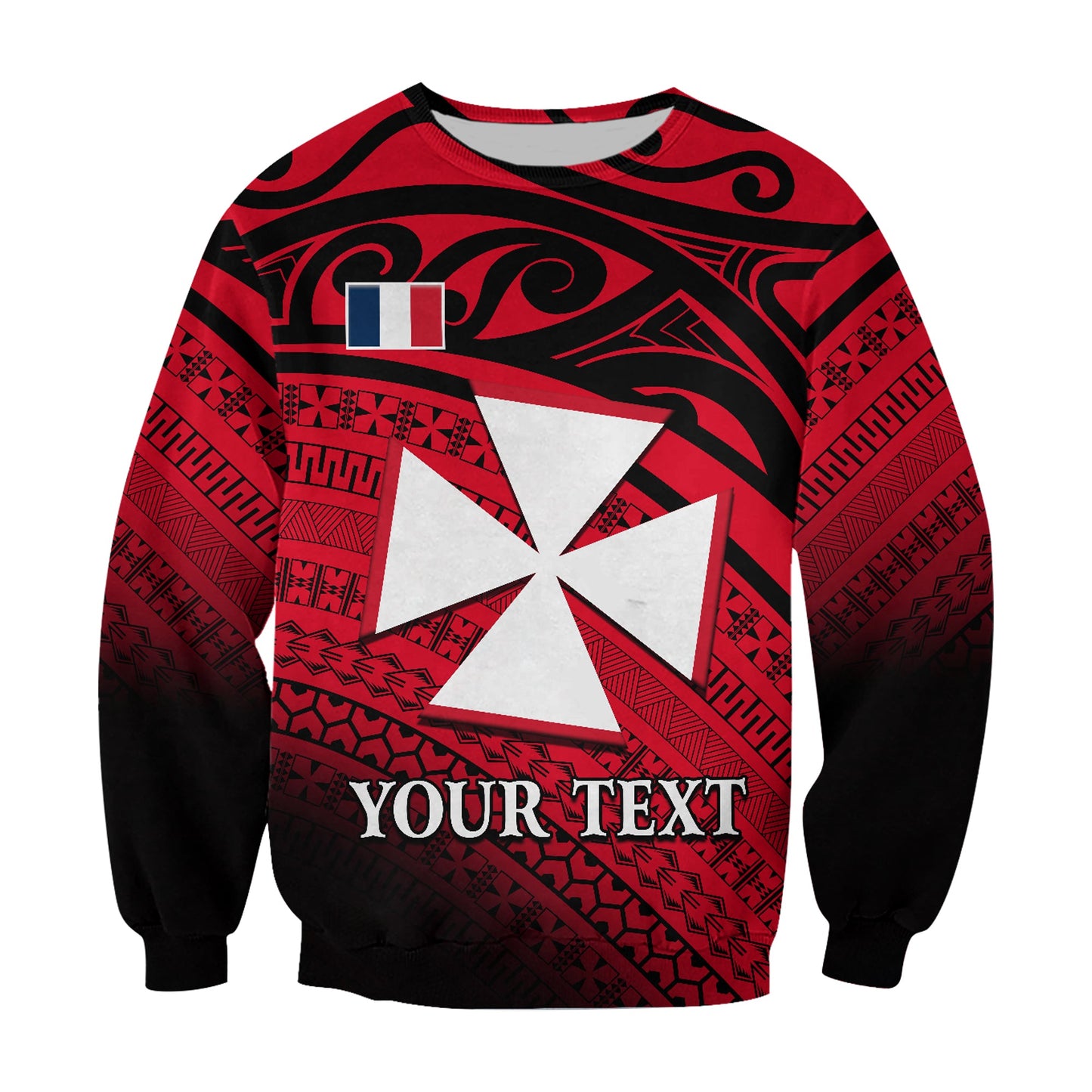 Custom Personalised Uvea Chiefdom Wallis et Futuna Sweatshirt Polynesian Pattern and Flag