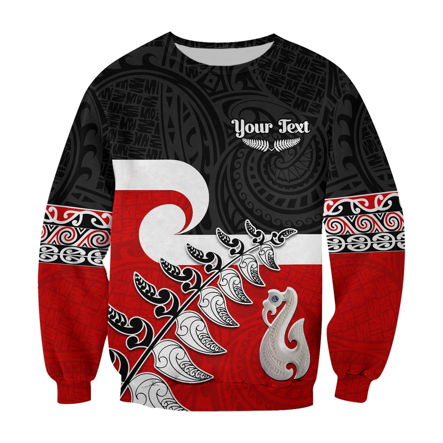 Custom Personalised Waitangi Sweatshirt Aotearoa Maori Pattern Mix Fern and Manaia Koru