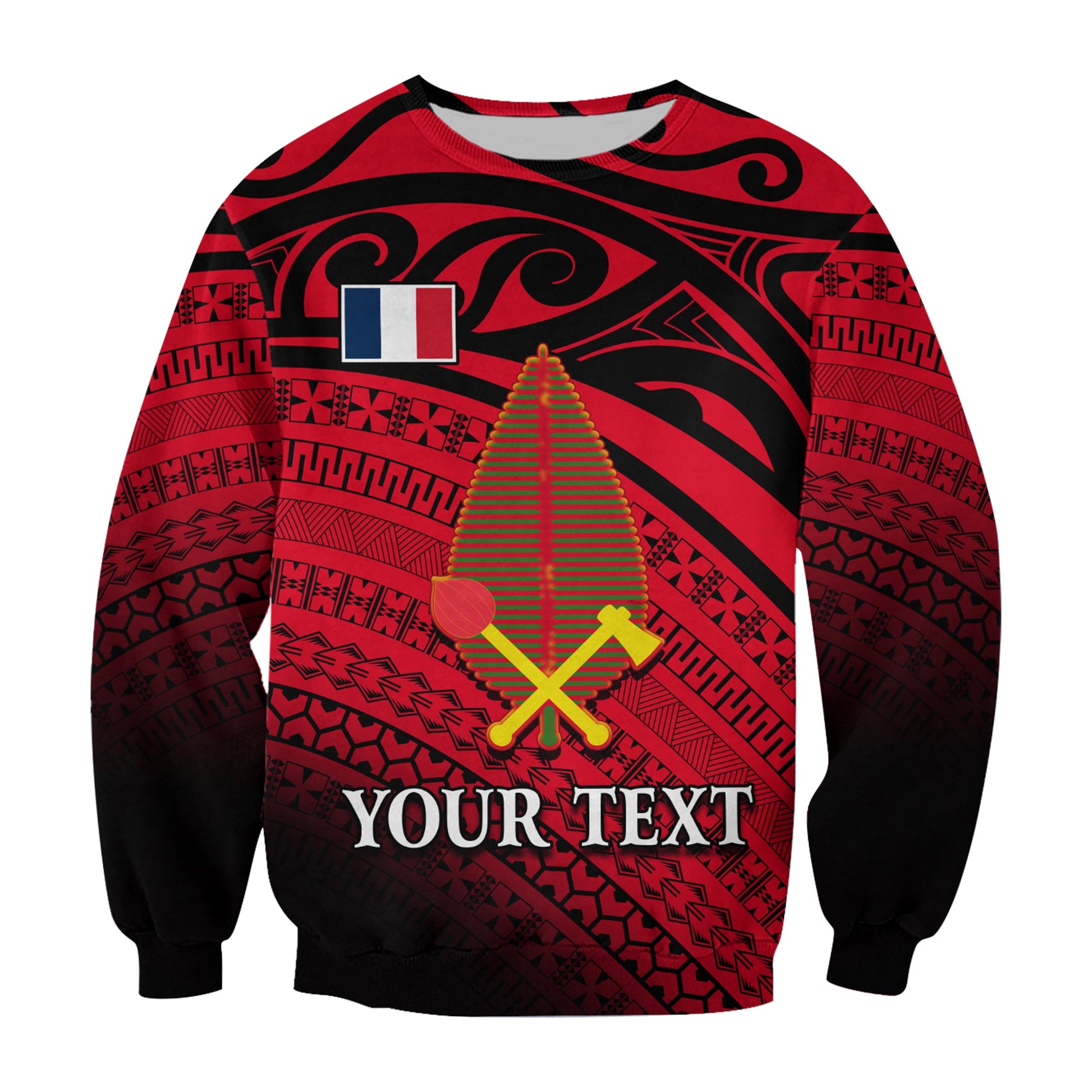 Custom Personalised Alo Chiefdom Wallis et Futuna Sweatshirt Polynesian Pattern and Flag