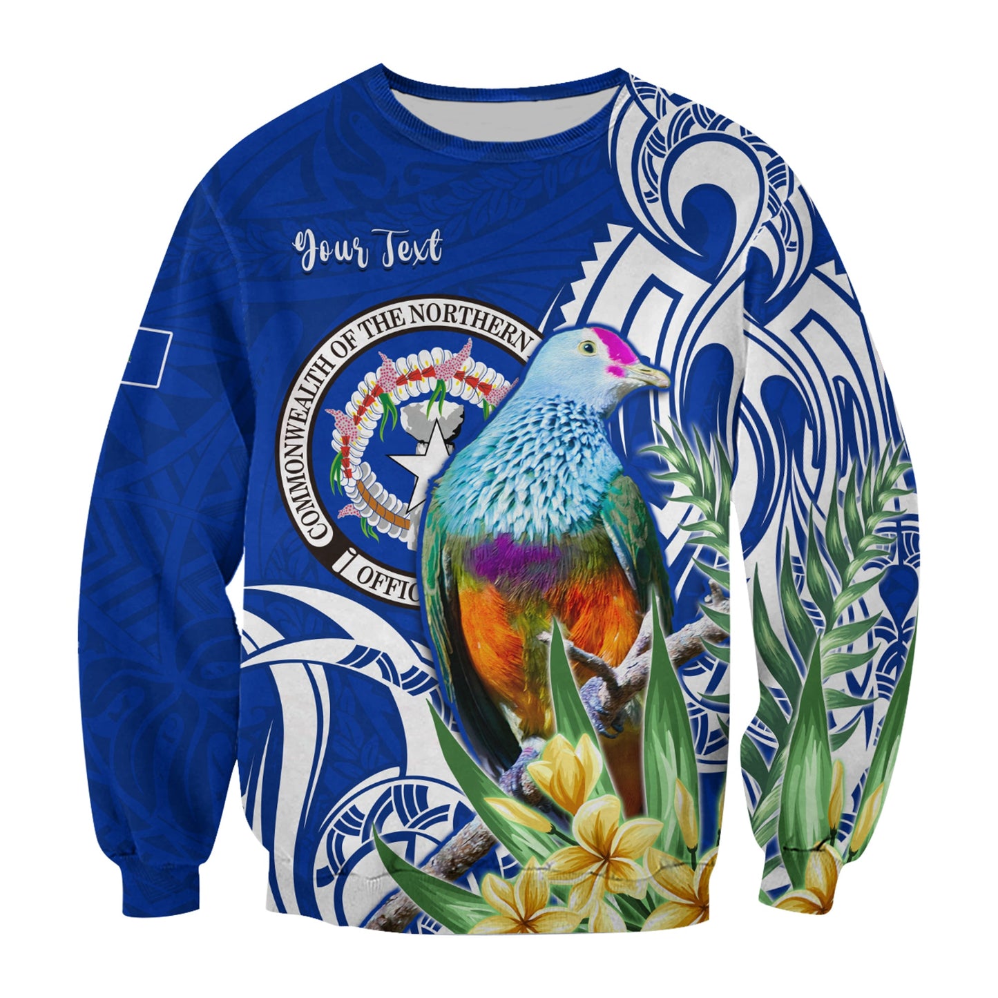 Custom Personalised Northern Mariana Islands Sweatshirt Mariana Fruit Dove Mix Frangipani Flowers