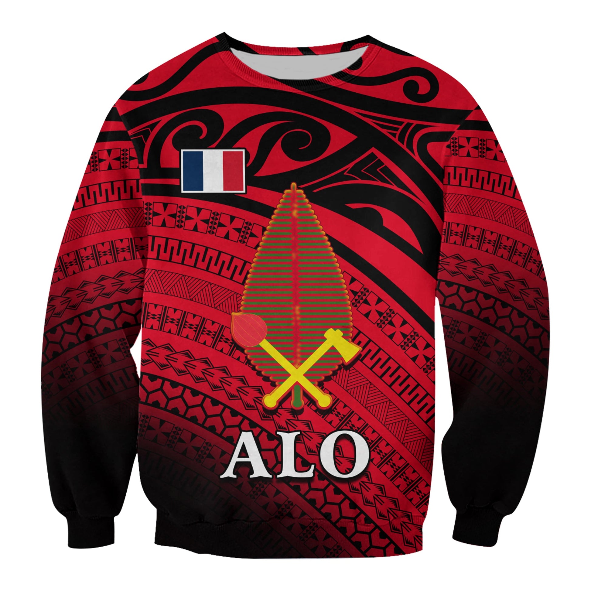 Alo Chiefdom Wallis et Futuna Sweatshirt Polynesian Pattern and Flag