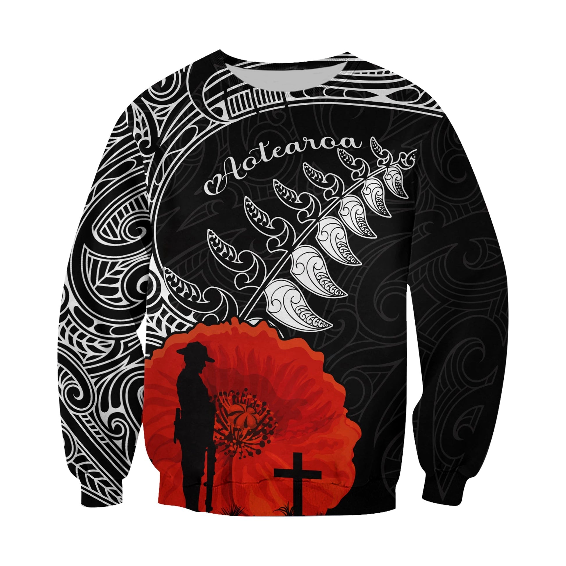 New Zealand Anzac 2022 Sweatshirt Maori Mix Fern Poppy