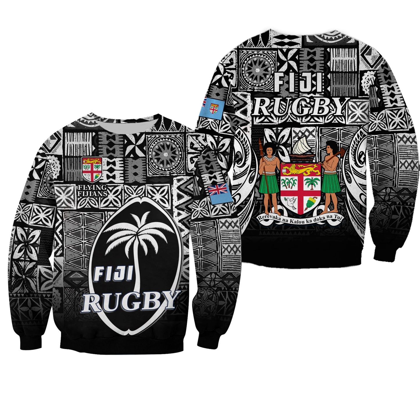 Fiji Rugby Sweatshirt Flying Fijians Black Tapa Pattern