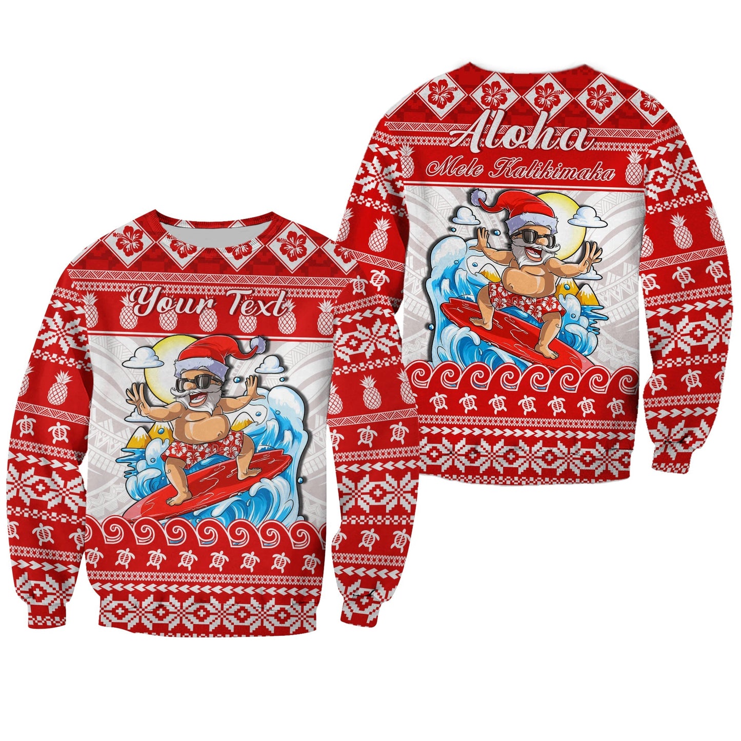 Custom Personalised Hawaii Christmas Sweatshirt Surfing Santa Mele Kalikimaka Polynesian