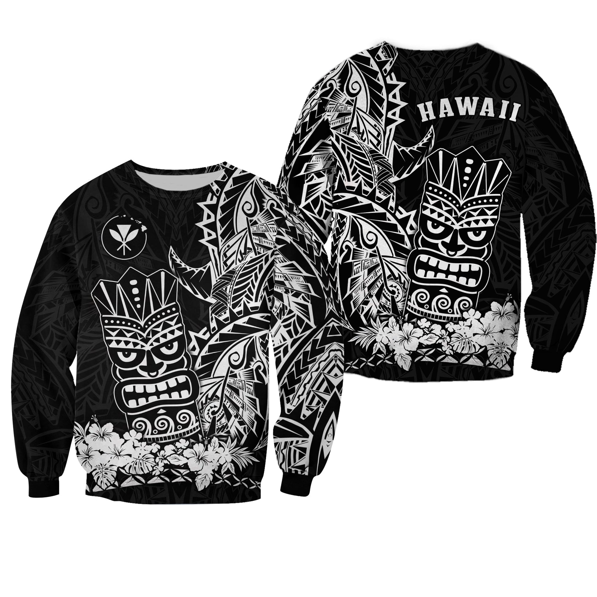 Hawaii Polynesian Sweatshirt White Tiki Masks Hawaiian
