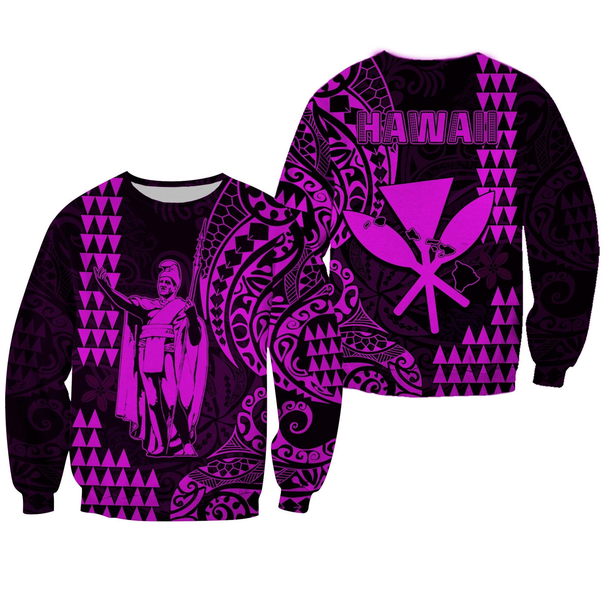 Hawaii Day Kakau Sweatshirt Proud To Be Hawaiian Purple King Kamehameha and Kanaka Maoli