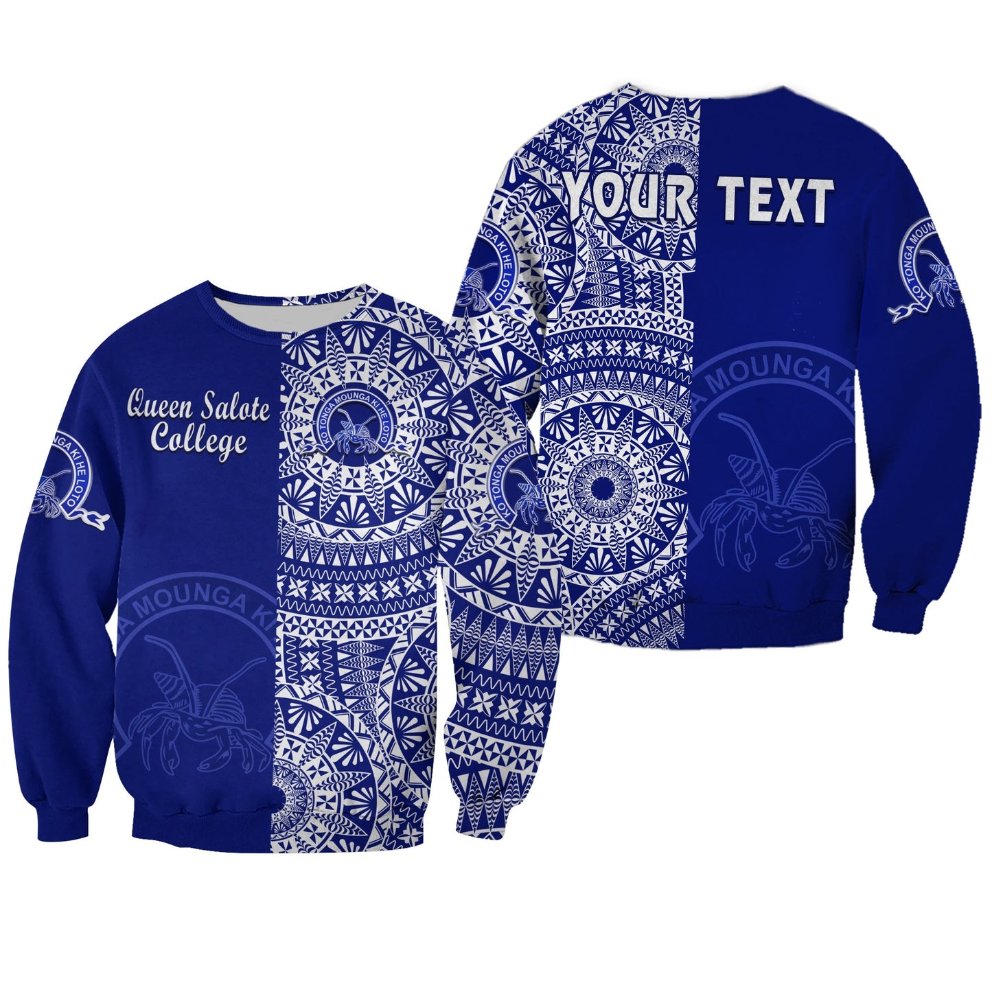 Custom Personalised Queen Salote Tonga College Sweatshirt Tongan Ngatu Pattern