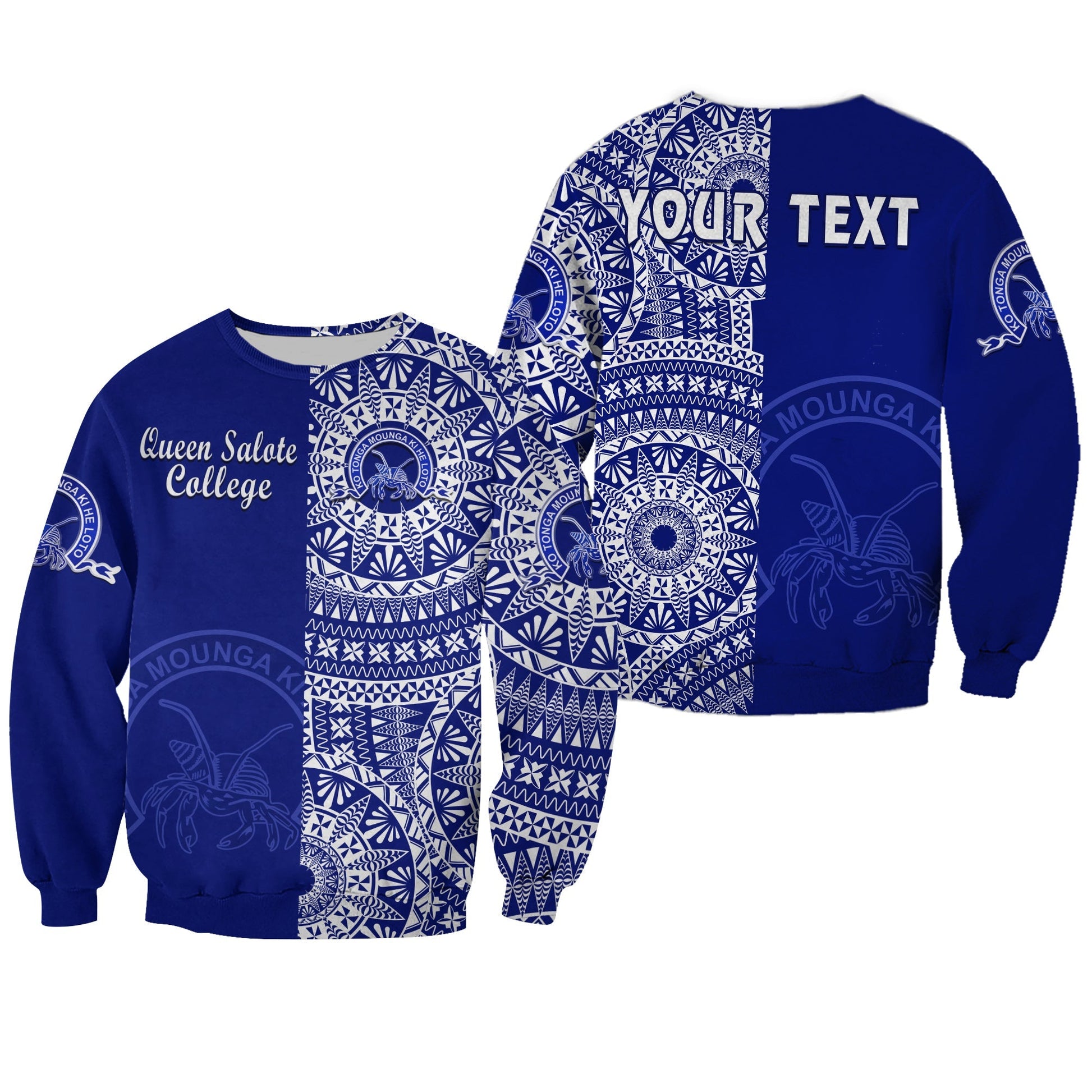 Custom Personalised Queen Salote Tonga College Sweatshirt Tongan Ngatu Pattern