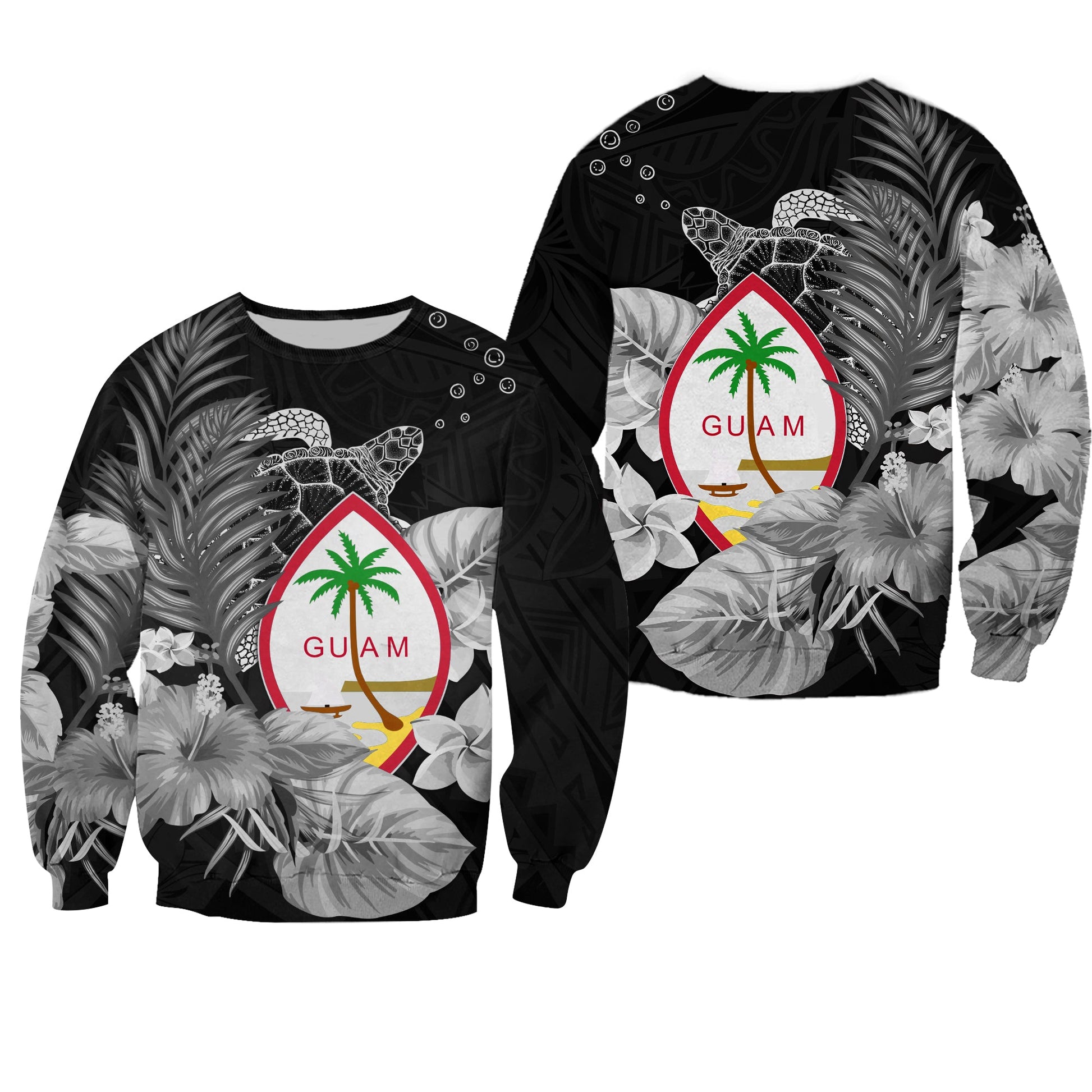 Guam Seal Sweatshirt Polynesian Turtle with Flowers Version White