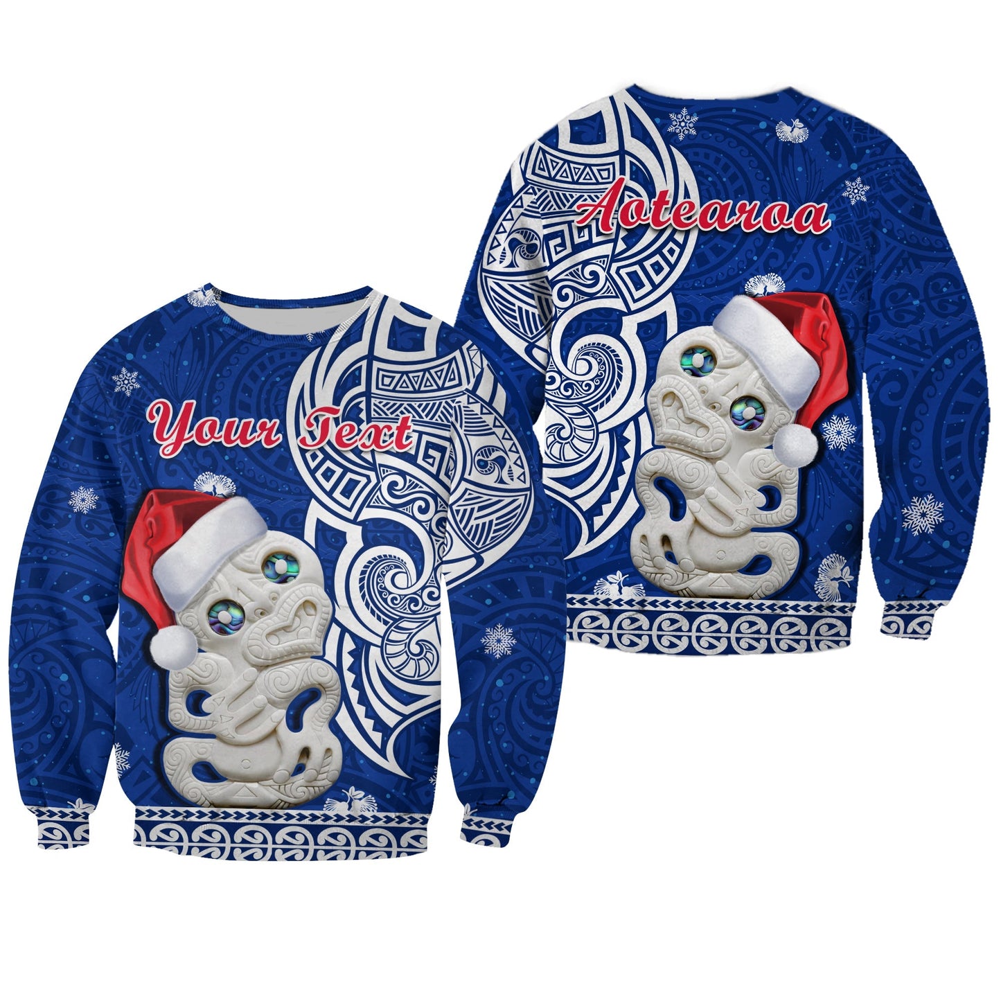 Custom Personalised New Zealand Christmas Sweatshirt Hei Tiki Blue Pohutukawa Meri Kirihimete