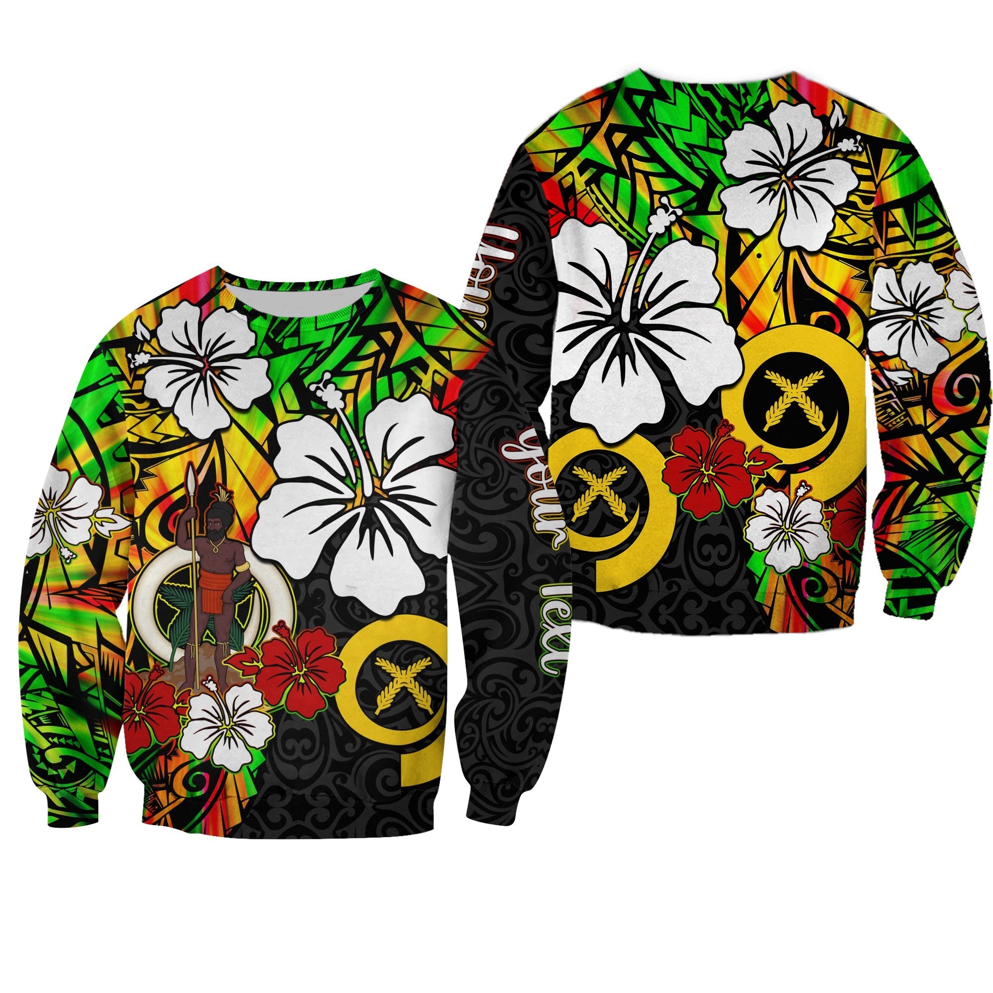 Custom Personalised Vanuatu Sweatshirt Polynesia Tie Dye Hibiscus Flowers
