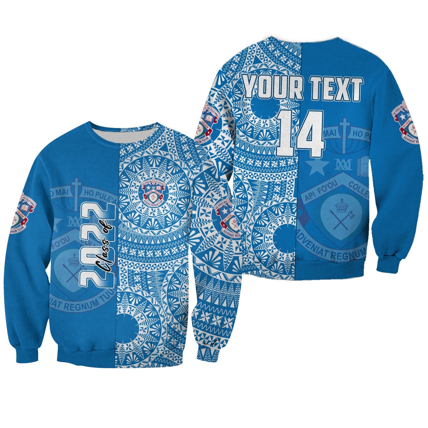 Custom Text And Number Apifoou Tonga College Sweatshirt Class Of Year Tongan Ngatu Pattern