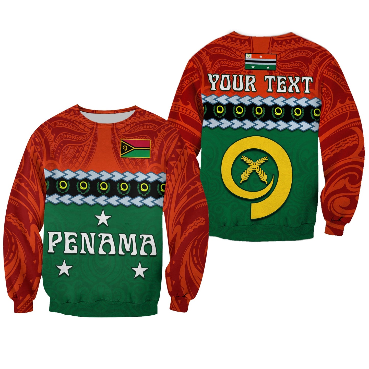 Custom Personalised Penama Province Sweatshirt Vanuatu Pig Tusk Polynesian Flag Style