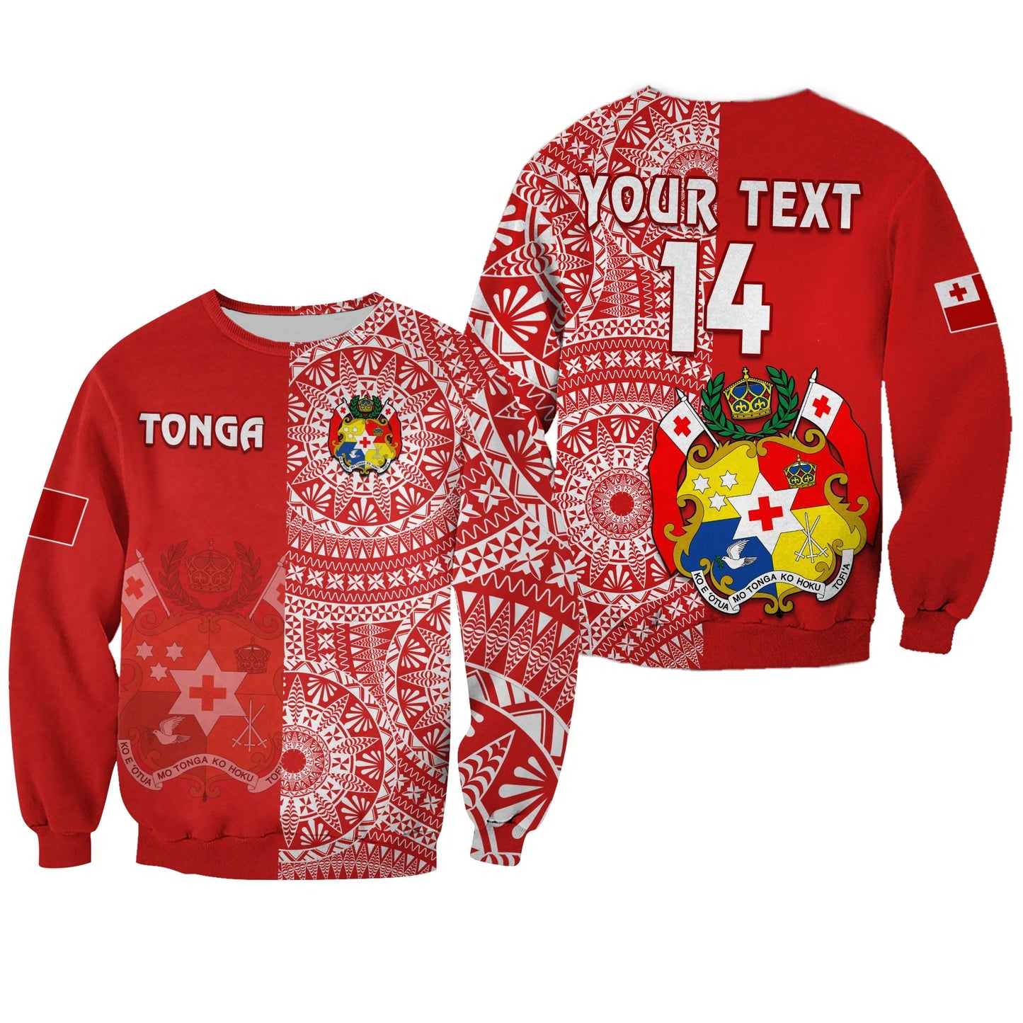 Custom Text And Number Tonga Sweatshirt Tongan Coat Of Arms Ngatu Pattern