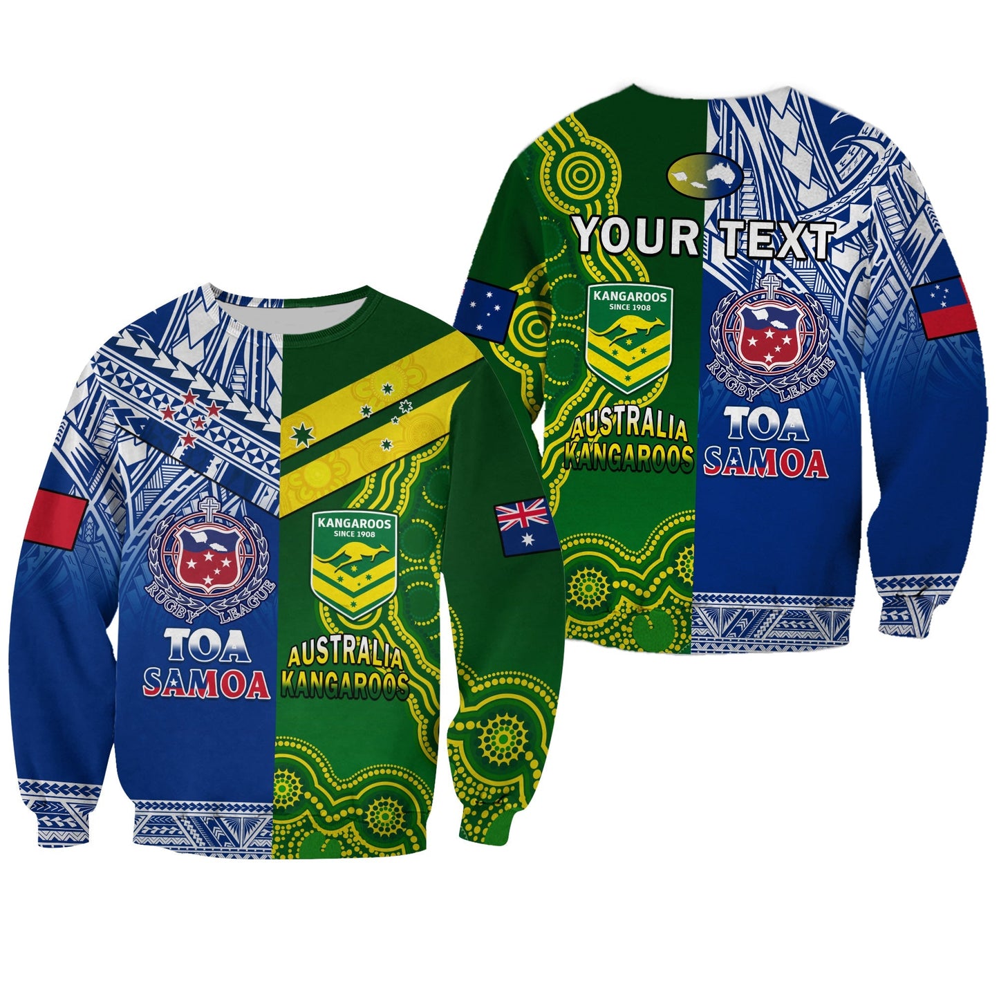 Custom Personalised Samoa Rugby and Australia Rugby Sweatshirt Toa Samoa Mix Kangaroos Pacific