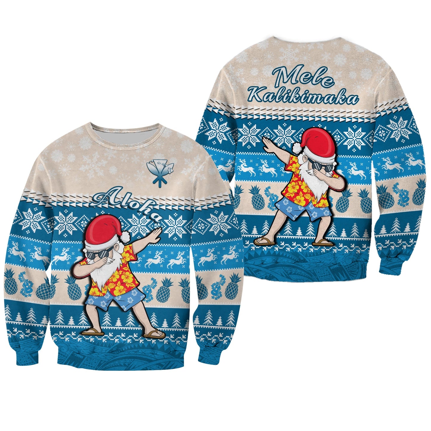 Hawaii Mele Kalikimaka Sweatshirt Dabbing Santa Blue Merry Christmas