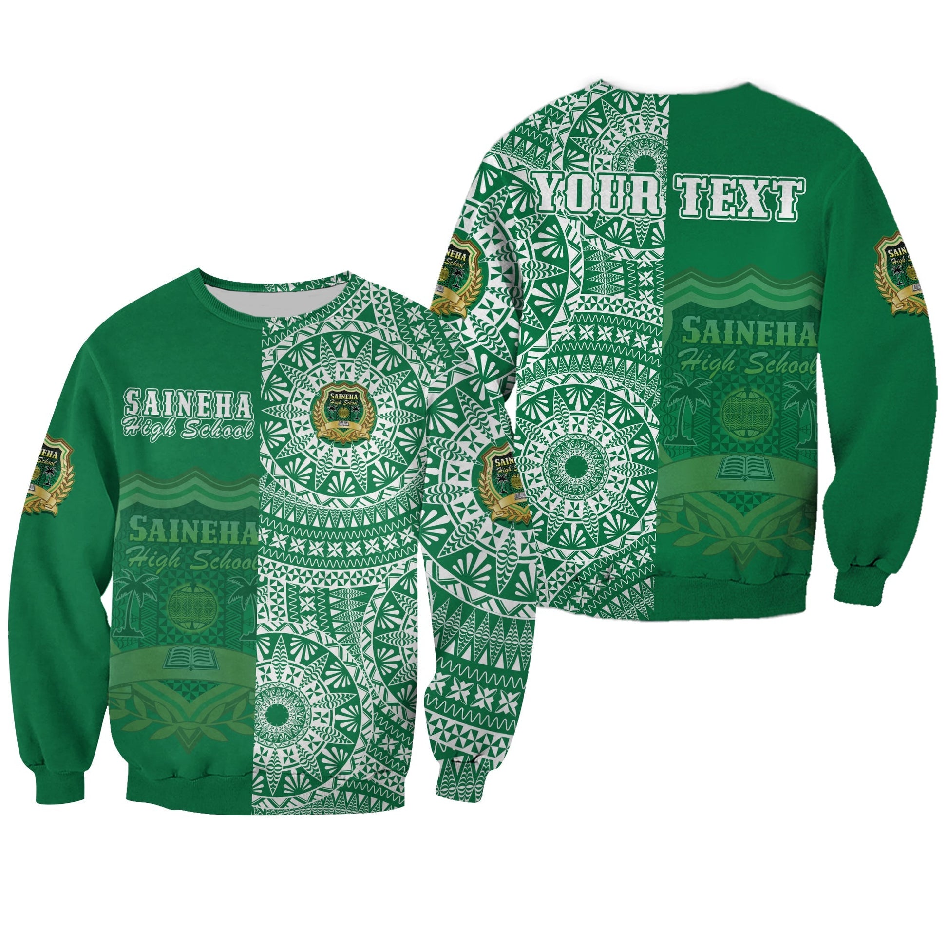 Custom Personalised Tonga Saineha High School Sweatshirt Tongan Ngatu Pattern