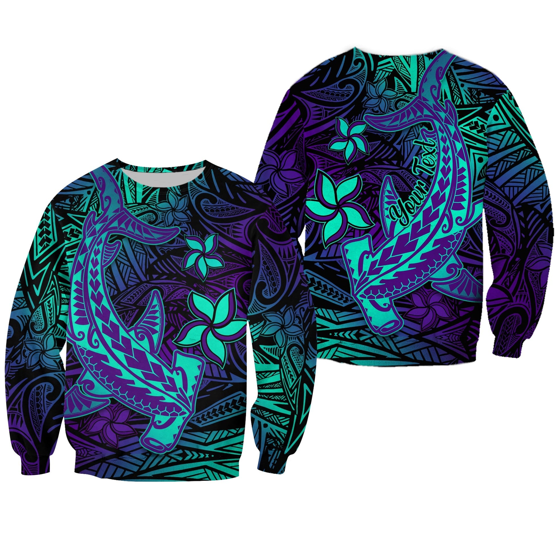 Custom Personalised Polynesian Sweatshirt Purple Paradise Hawaiian Tribal Hammerhead Shark
