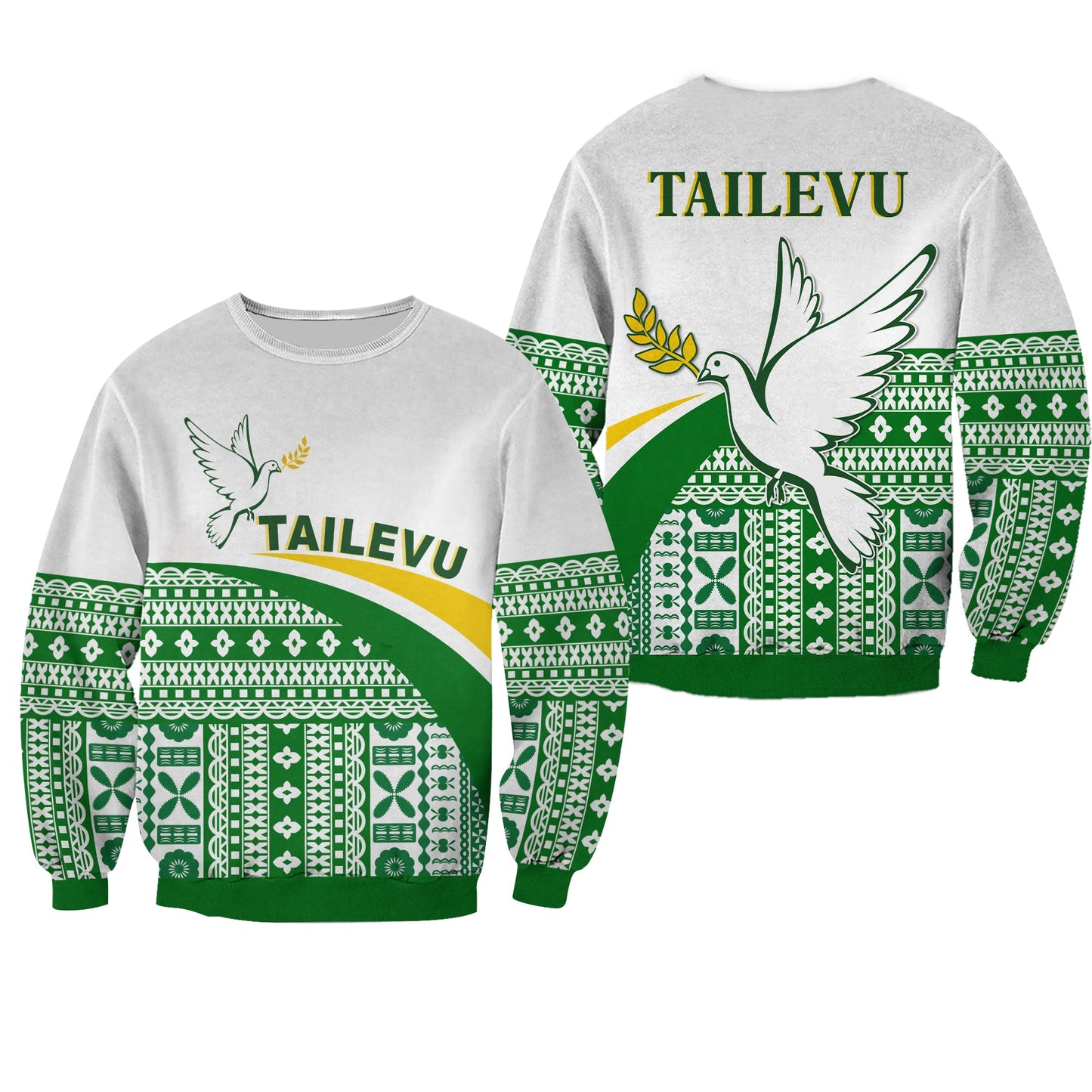 Tailevu Rugby Sweatshirt Fiji Rugby Tapa Pattern White
